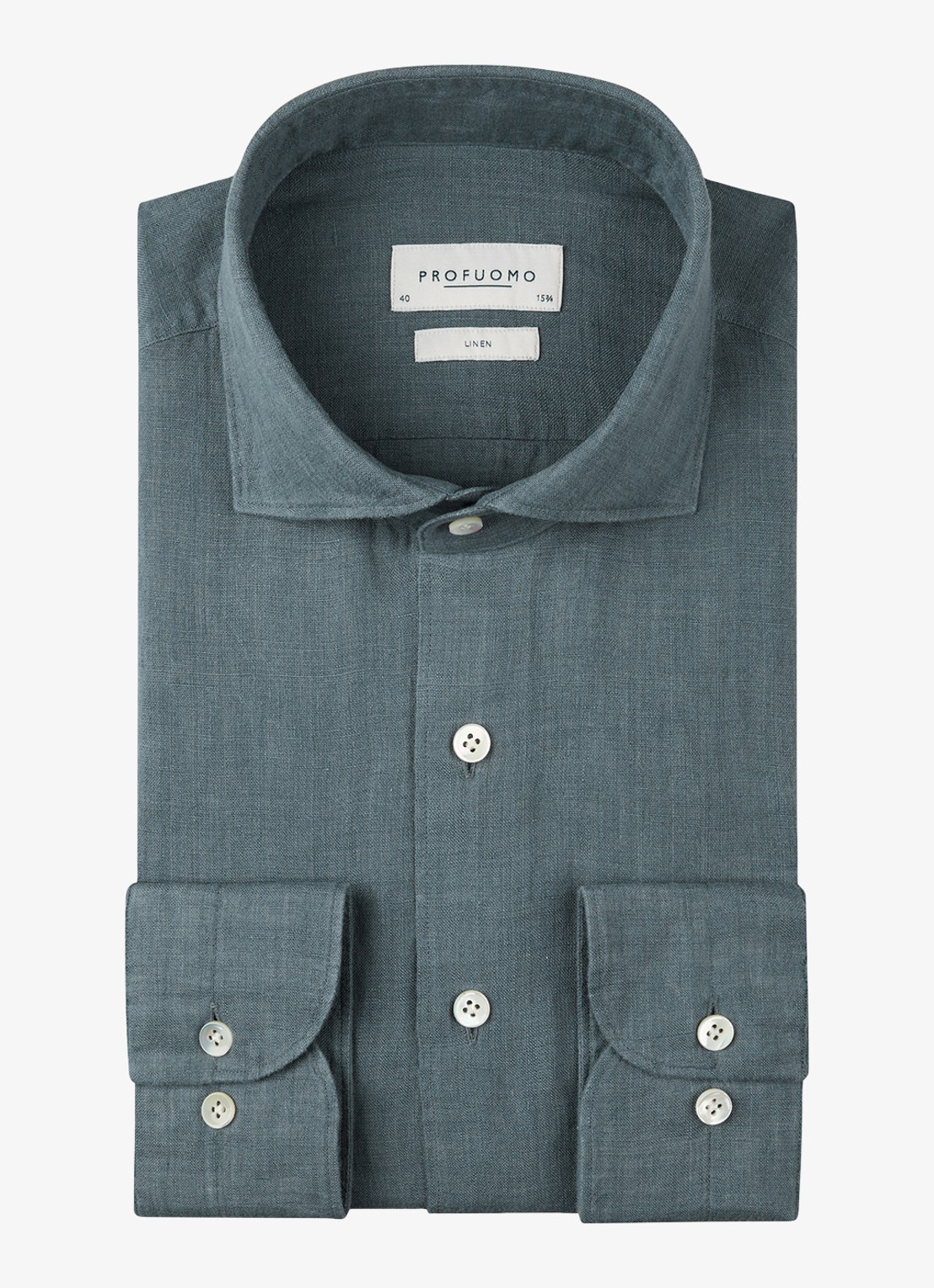 Profuomo Slim fit overhemd van linnen - voorkant blauwgrijs
