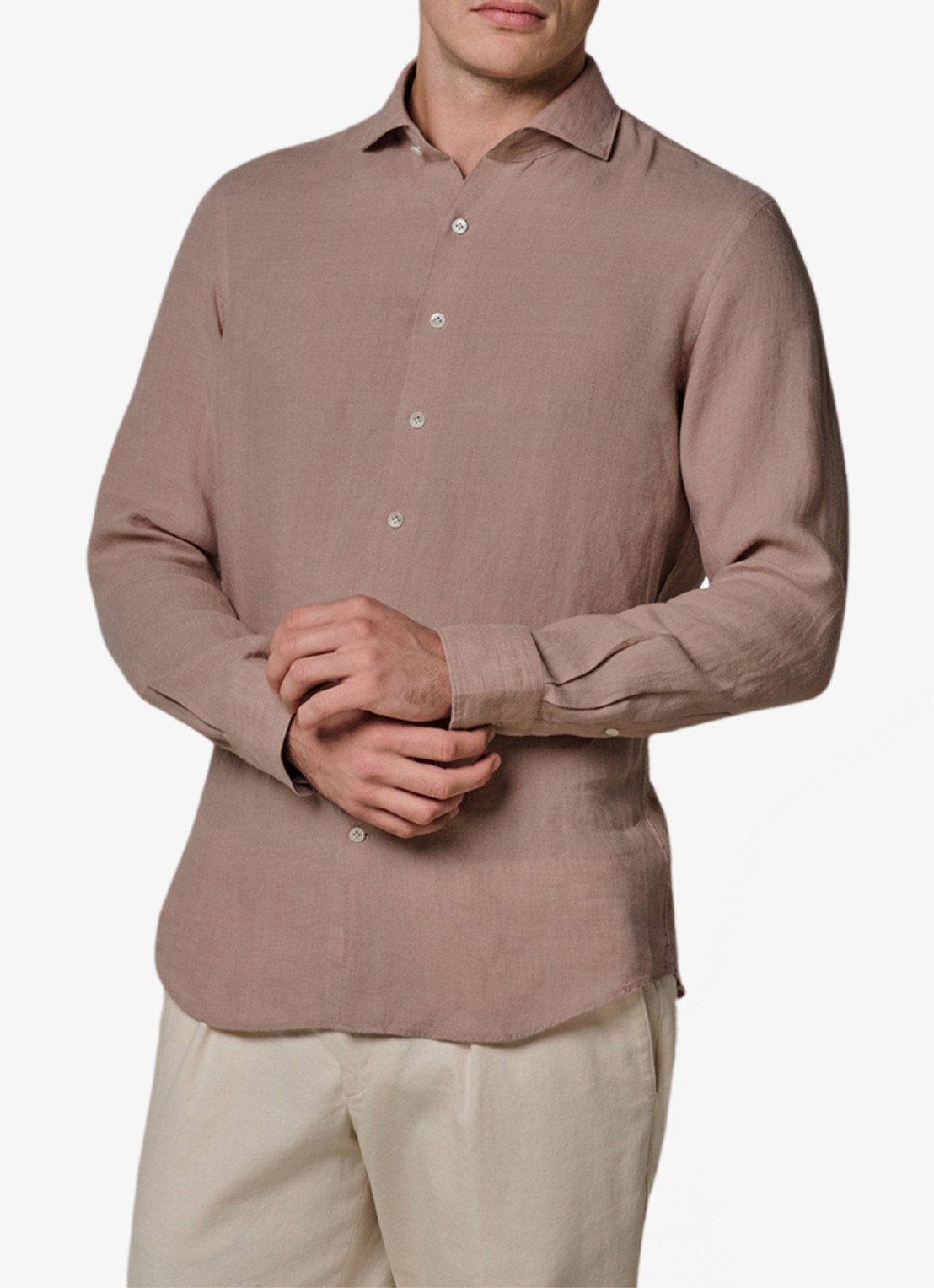 Profuomo Slim fit overhemd van linnen - detail 4 roze