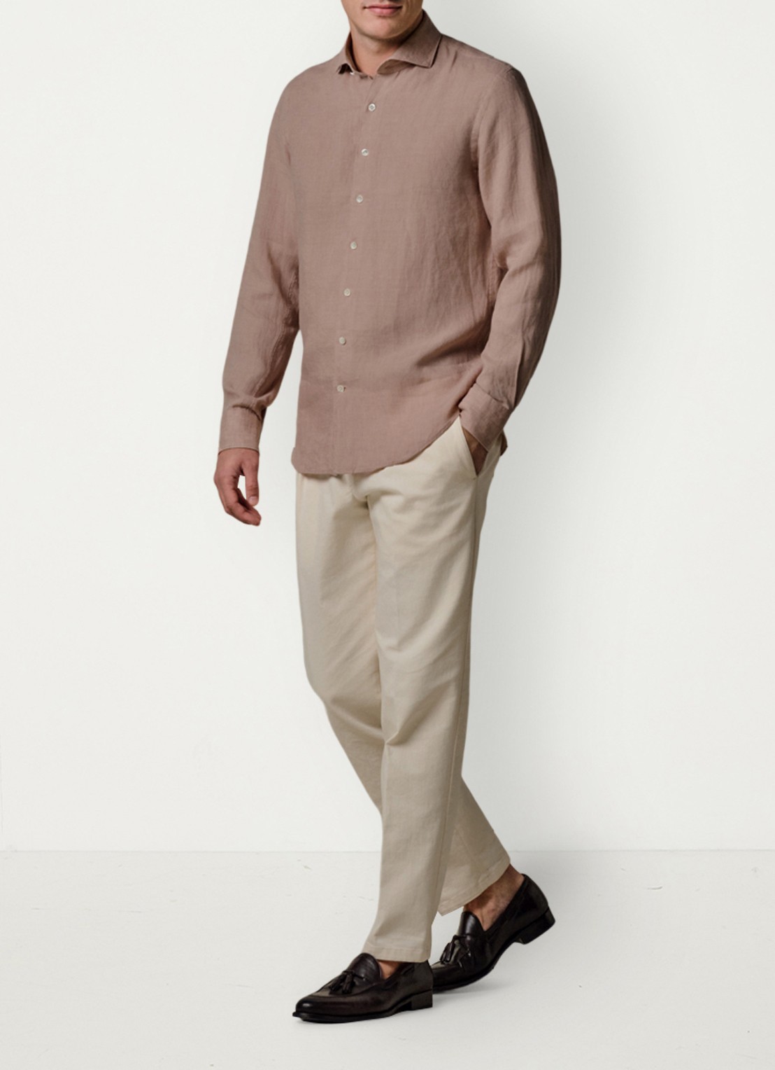 Profuomo Slim fit overhemd van linnen - voorkant 3 roze