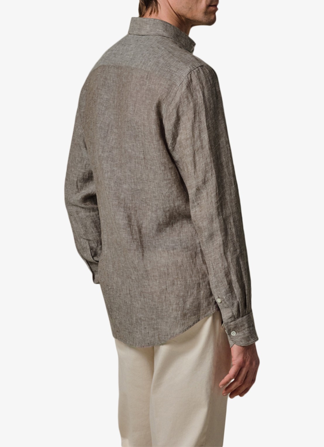 Profuomo Slim fit overhemd van linnen - achterkant bruin