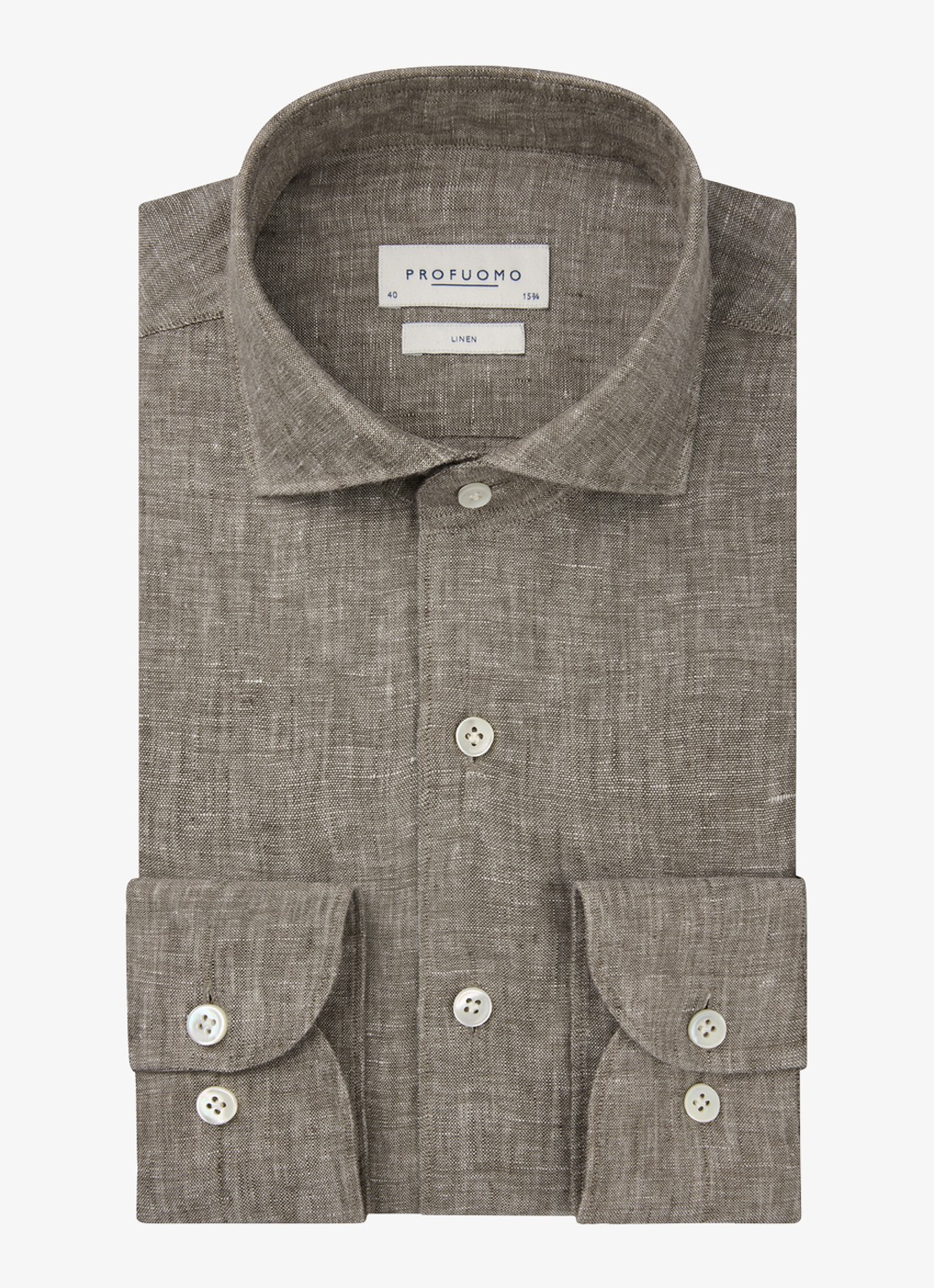 Profuomo Slim fit overhemd van linnen - voorkant 2 bruin
