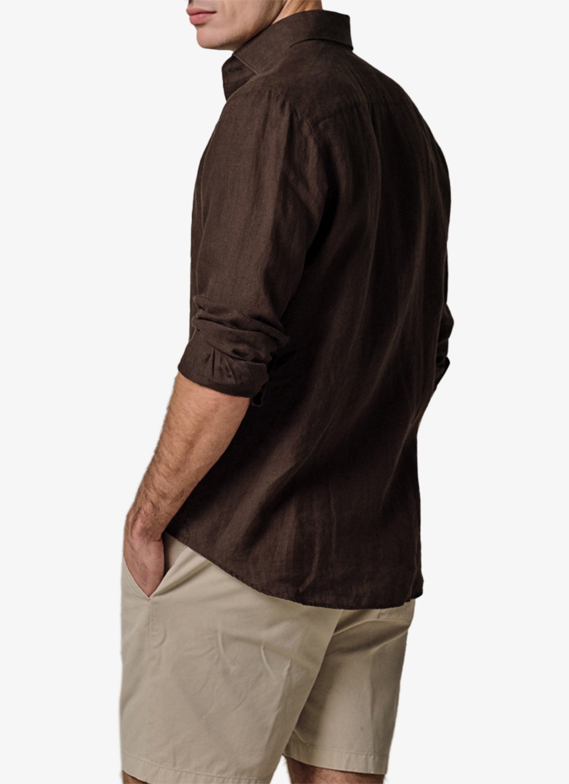 Profuomo Slim fit overhemd van linnen - achterkant 4 bruin