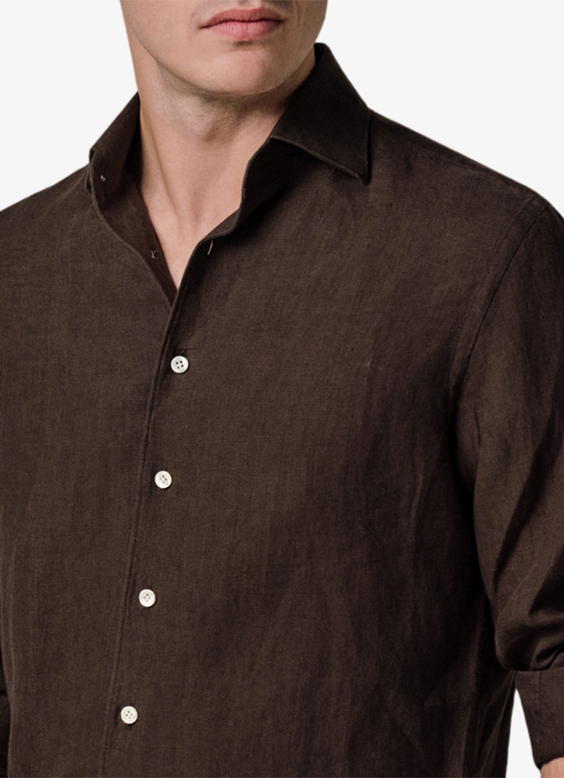 Profuomo Slim fit overhemd van linnen - detail 2 bruin