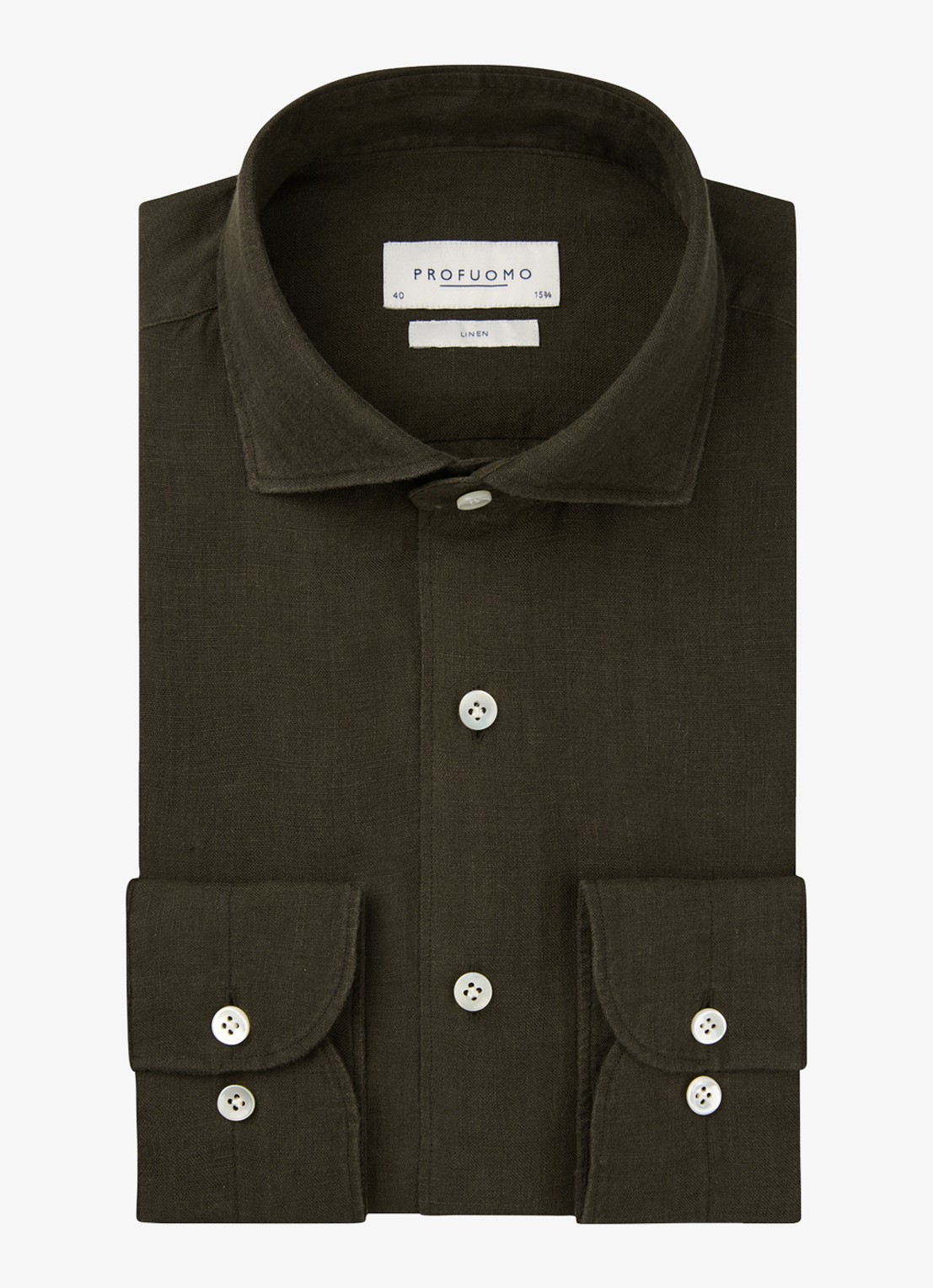 Profuomo Slim fit overhemd van linnen - voorkant 5 bruin