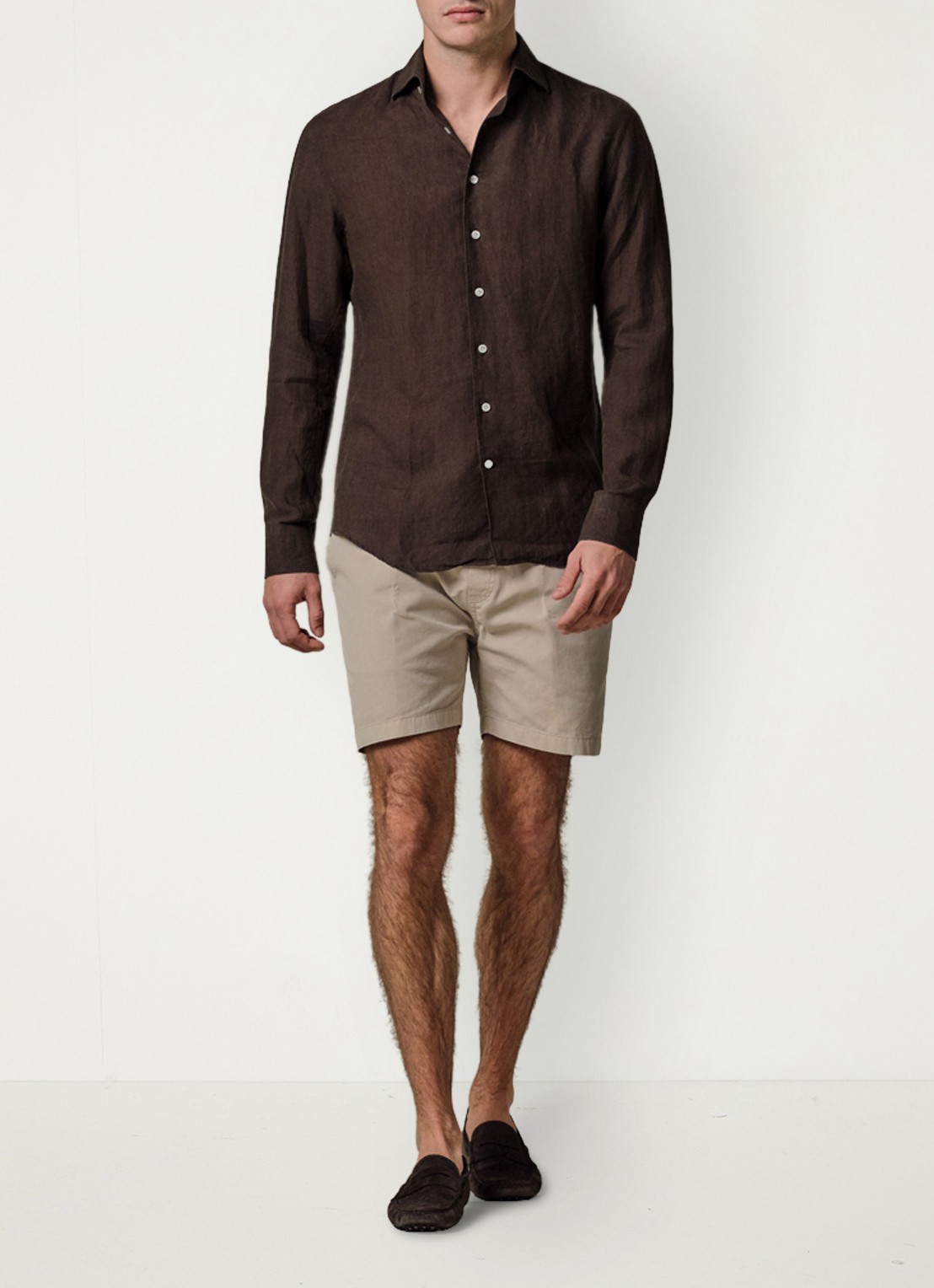 Profuomo Slim fit overhemd van linnen - voorkant 6 bruin