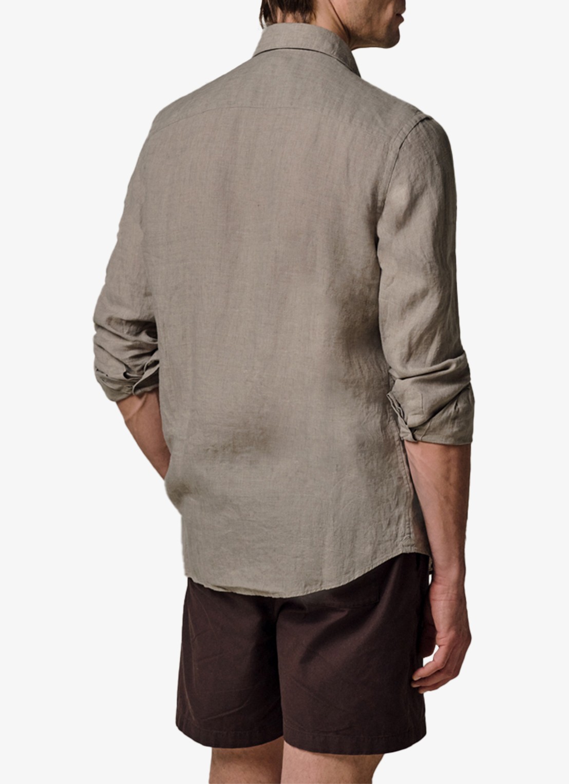 Profuomo Slim fit overhemd van linnen - achterkant taupe