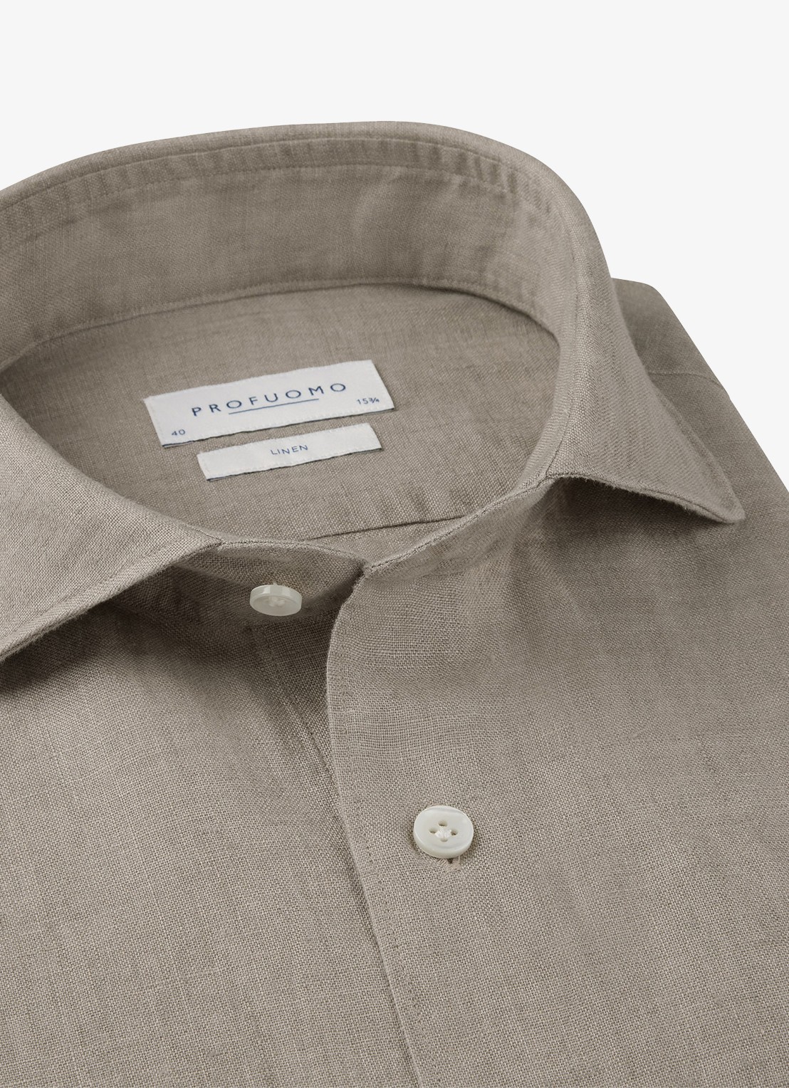 Profuomo Slim fit overhemd van linnen - detail 6 taupe