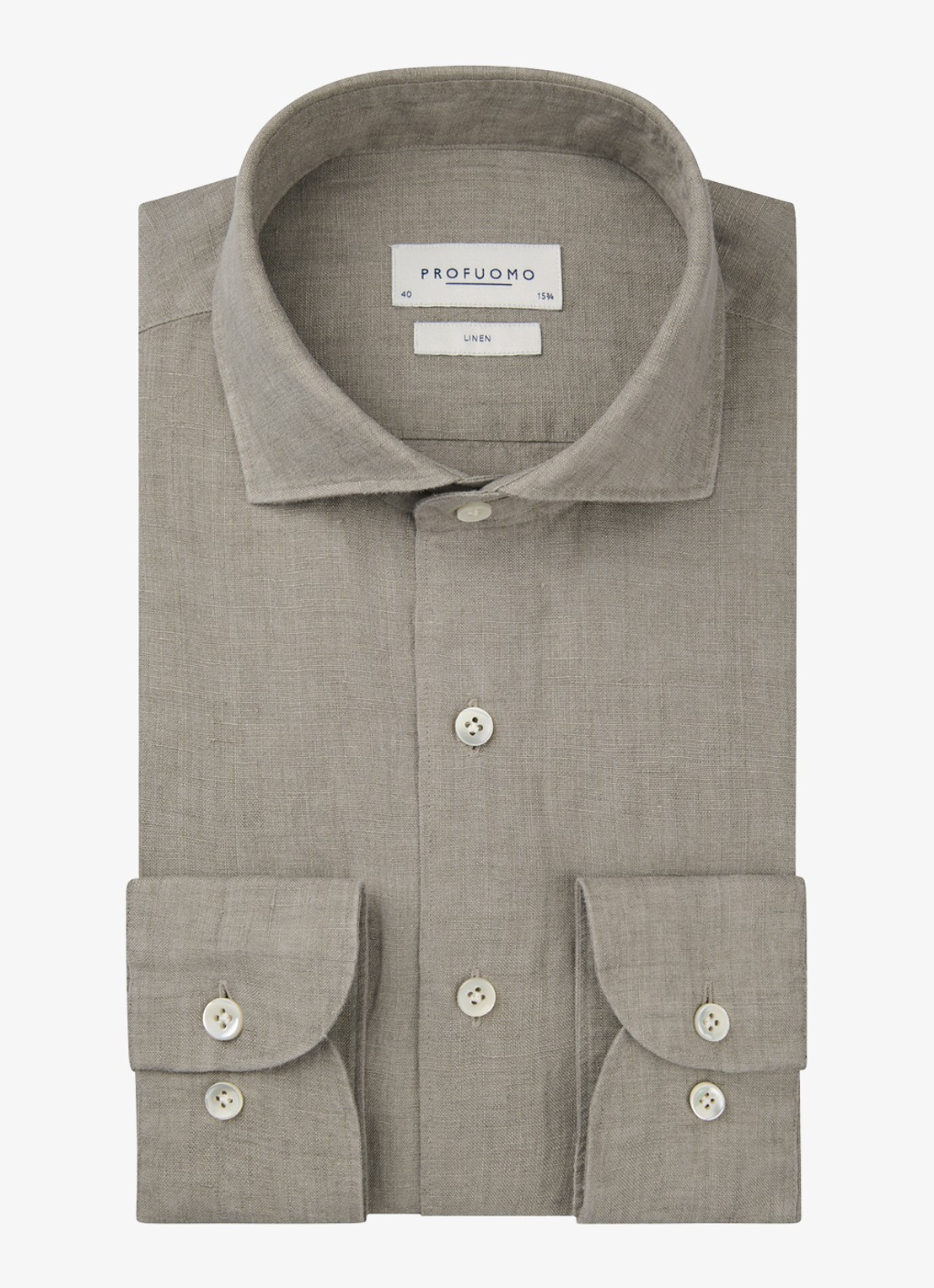 Profuomo Slim fit overhemd van linnen - voorkant 2 taupe