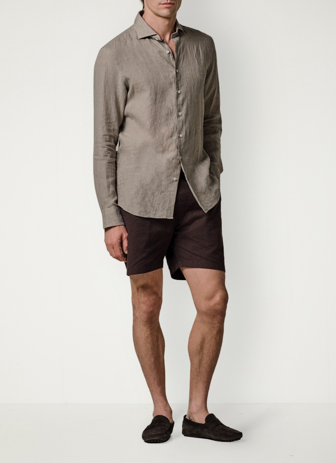 Profuomo Slim fit overhemd van linnen - voorkant 3 taupe