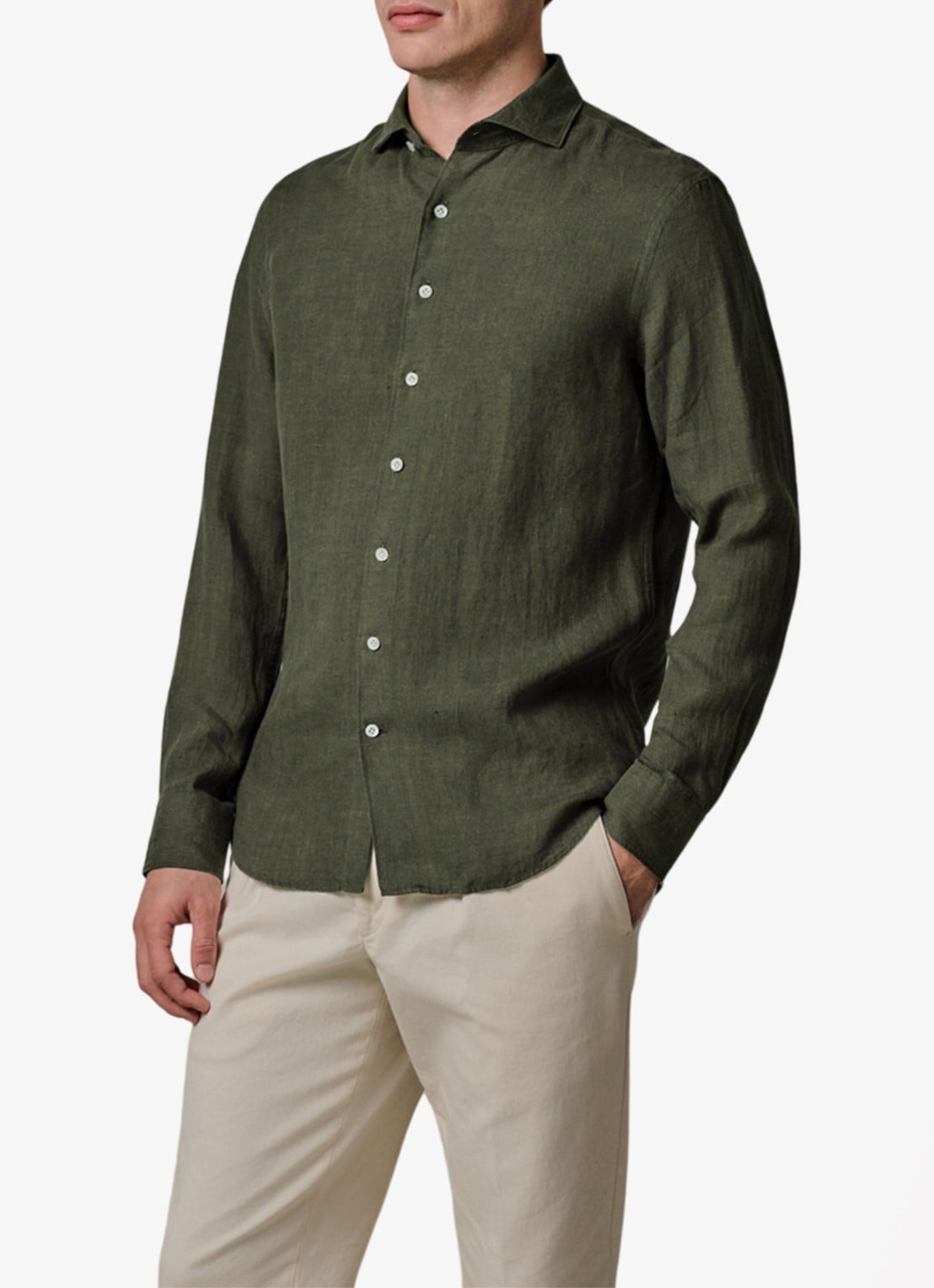 Profuomo Slim fit overhemd van linnen - detail 4 groen