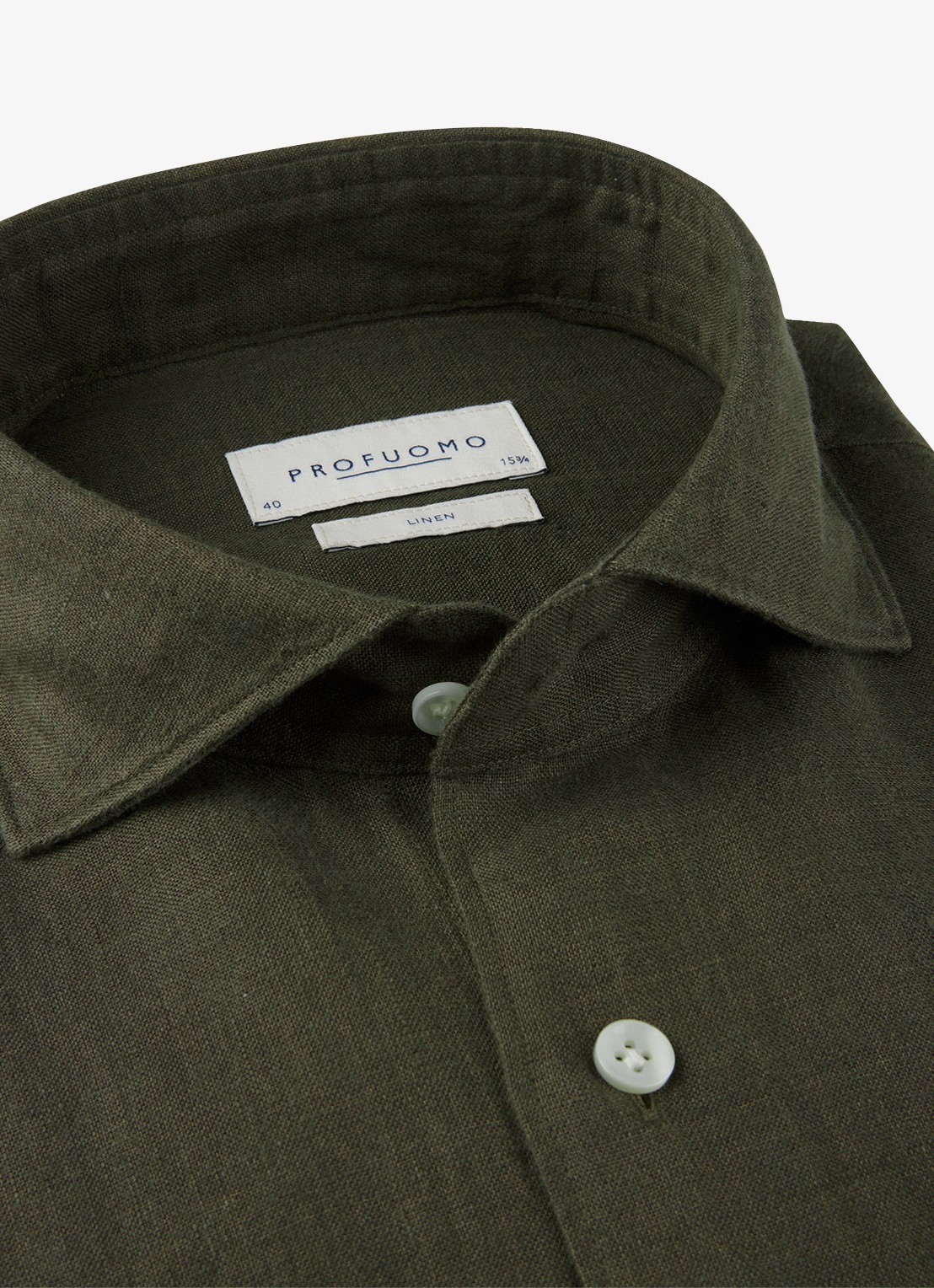 Profuomo Slim fit overhemd van linnen - detail 6 groen