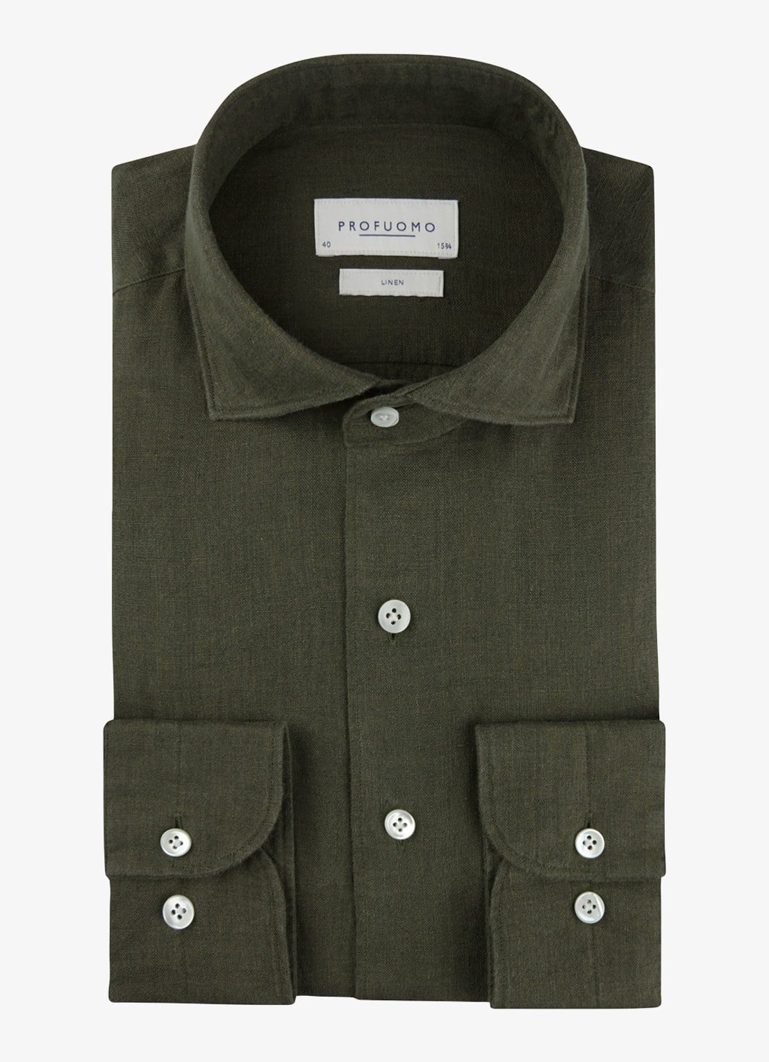 Profuomo Slim fit overhemd van linnen - voorkant 2 groen