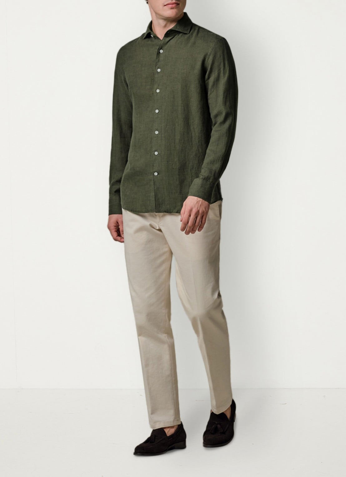 Profuomo Slim fit overhemd van linnen - voorkant 3 groen