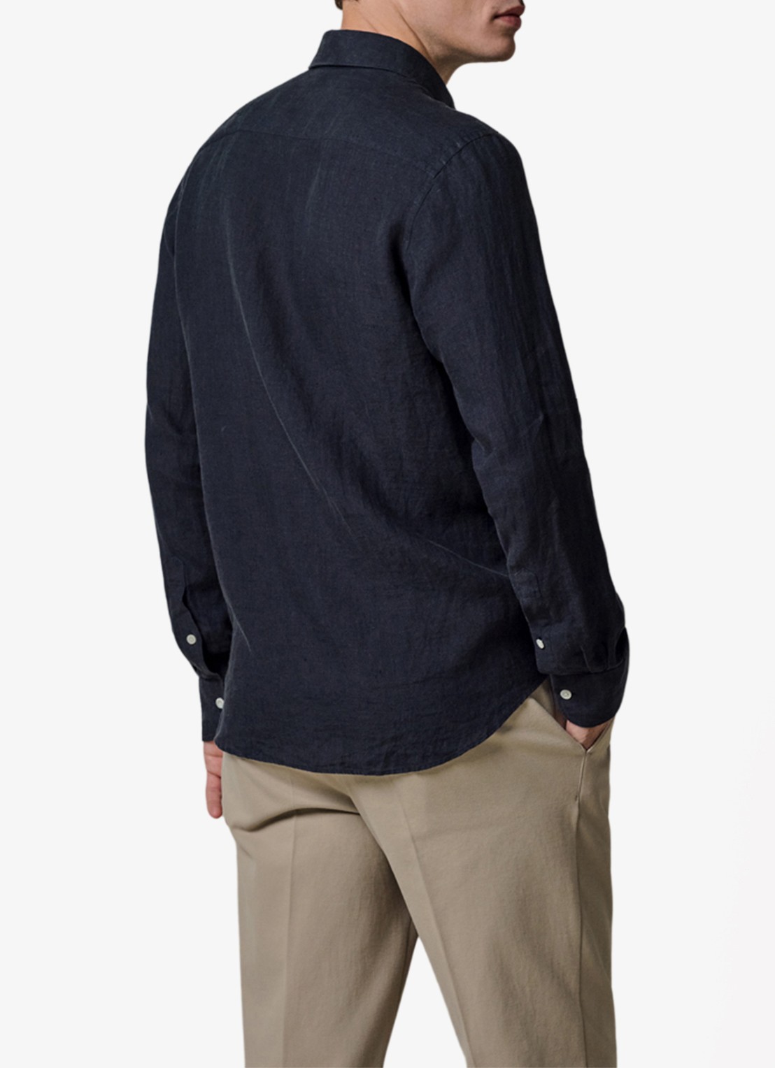 Profuomo Slim fit overhemd van linnen - achterkant blauw