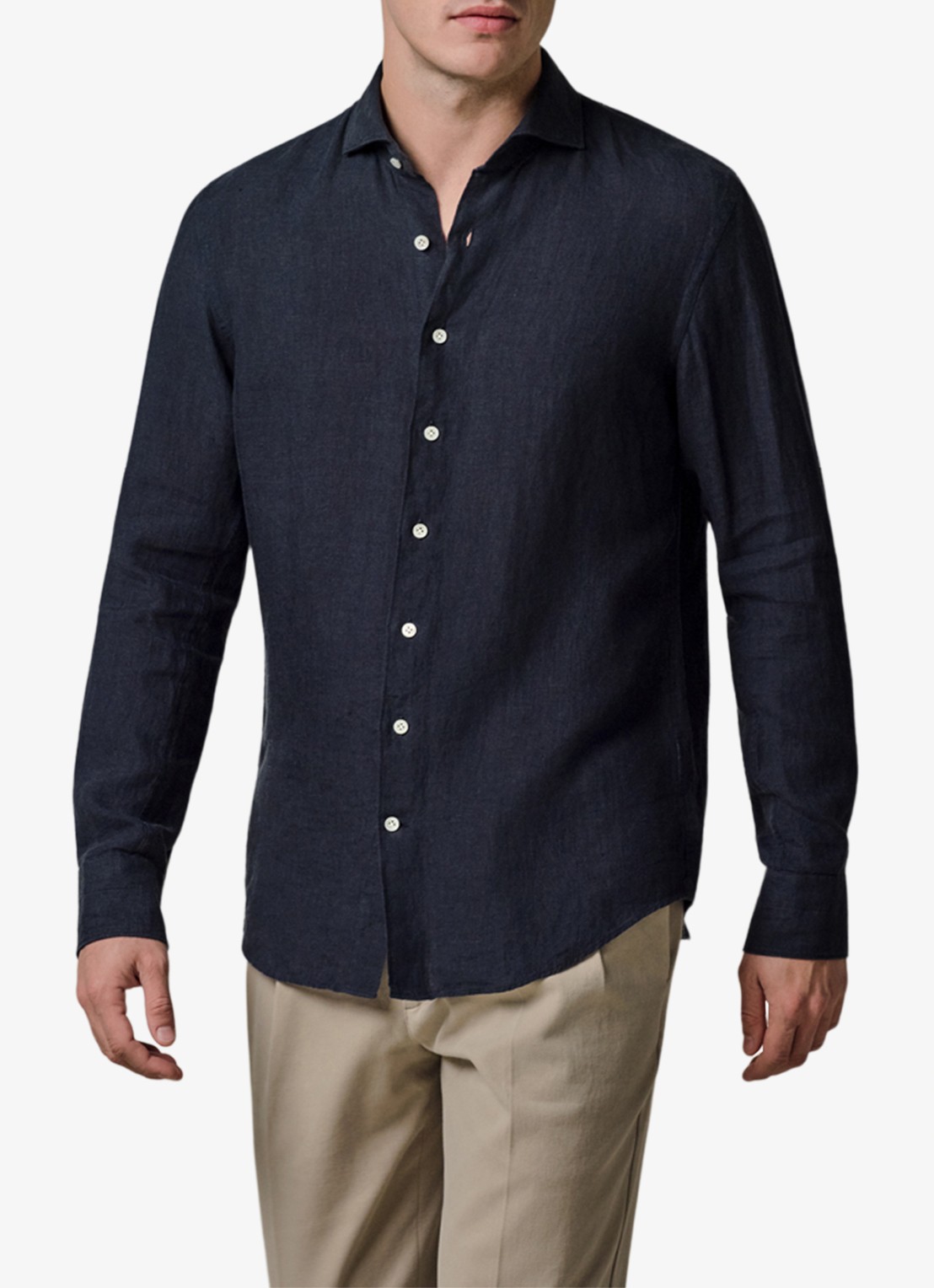 Profuomo Slim fit overhemd van linnen - detail 4 blauw