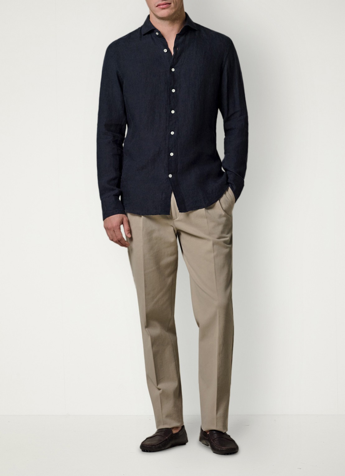 Profuomo Slim fit overhemd van linnen - voorkant 3 blauw