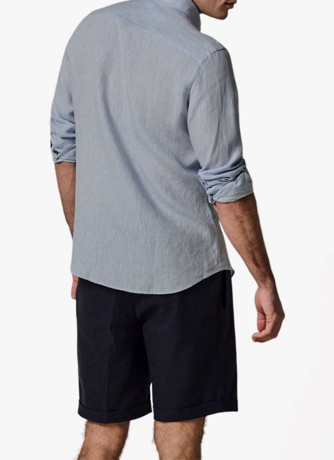 Profuomo Slim fit overhemd van linnen - achterkant 3 lichtblauw