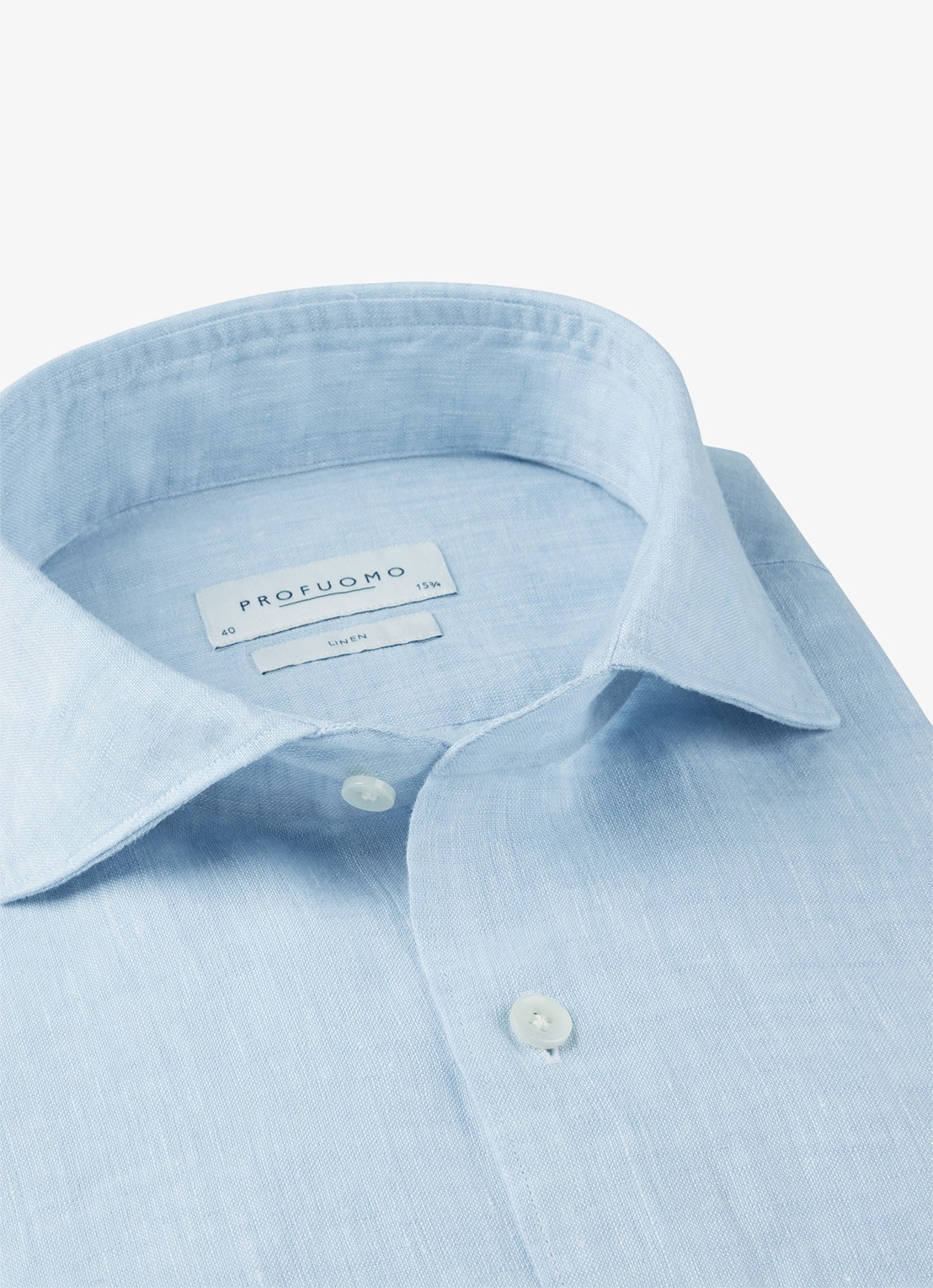 Profuomo Slim fit overhemd van linnen - detail 6 lichtblauw
