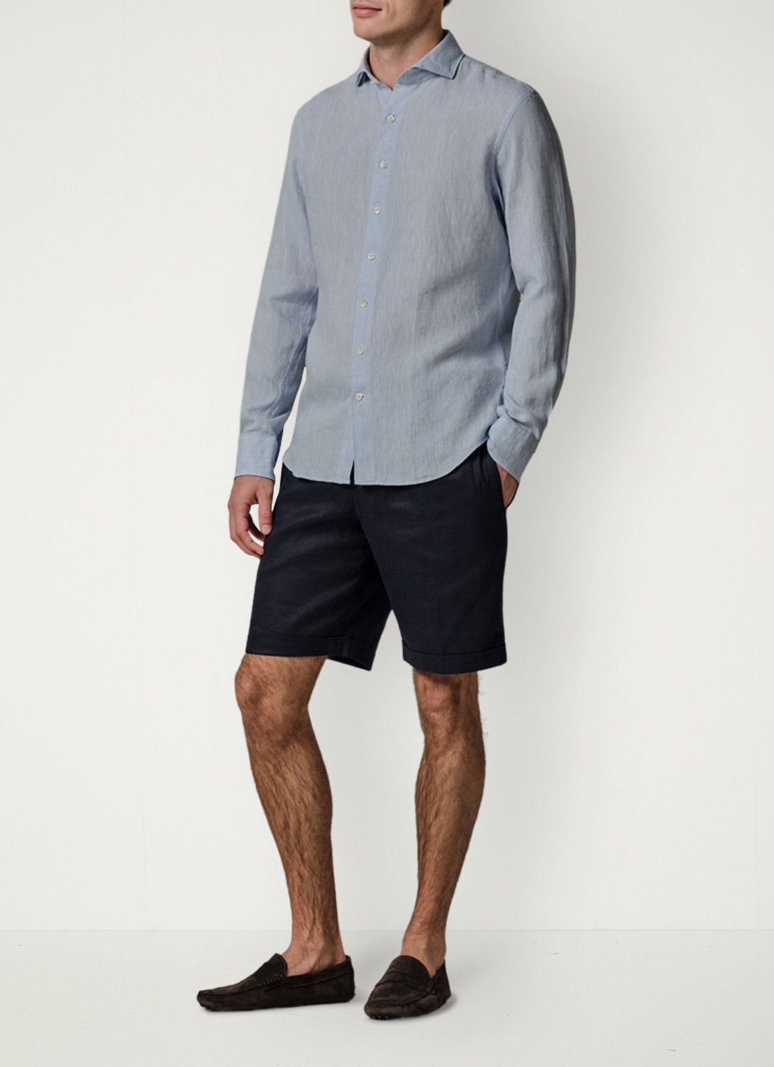 Profuomo Slim fit overhemd van linnen - voorkant 2 lichtblauw