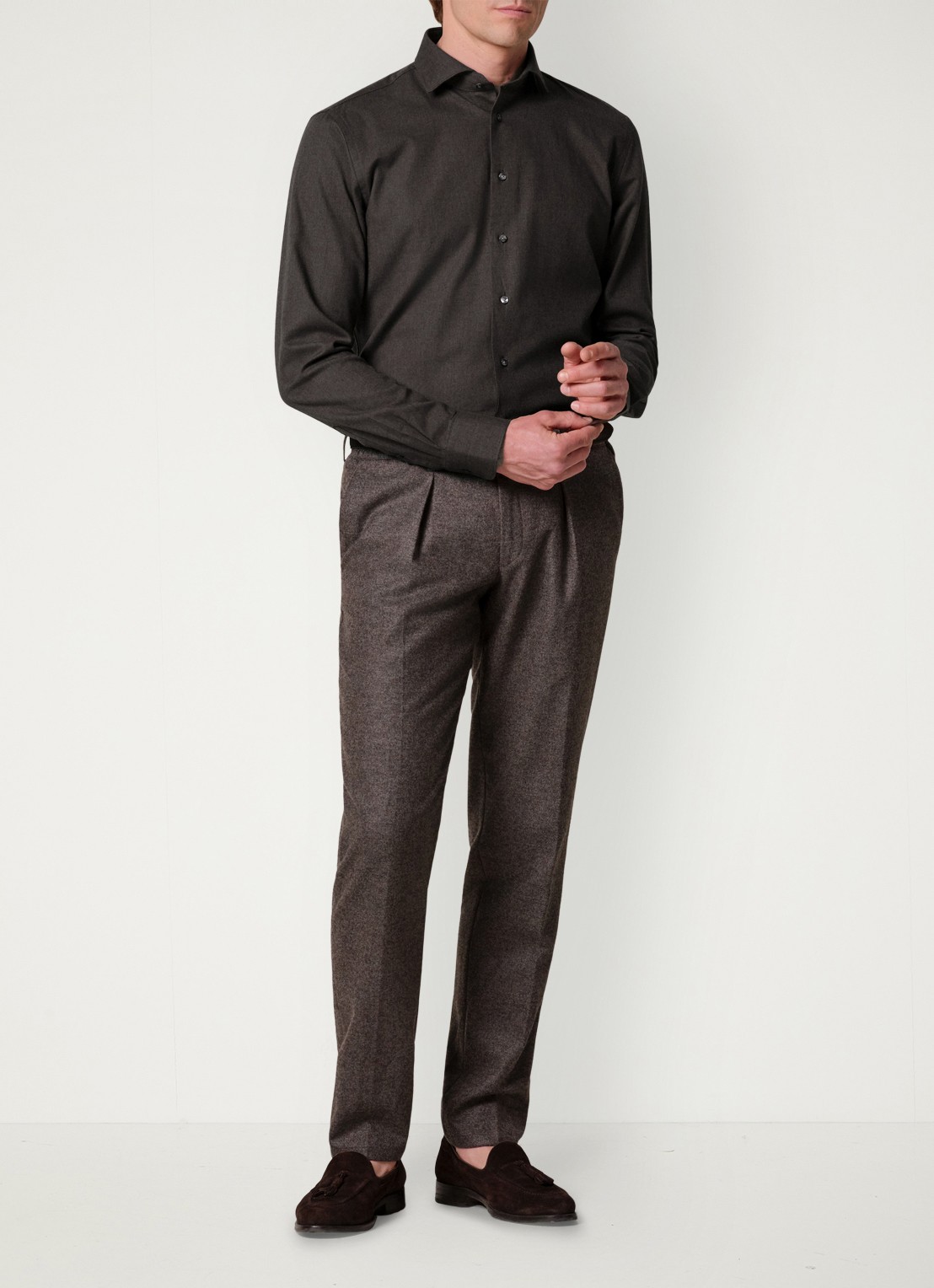 Profuomo Slim fit overhemd - voorkant 2 donkerbruin