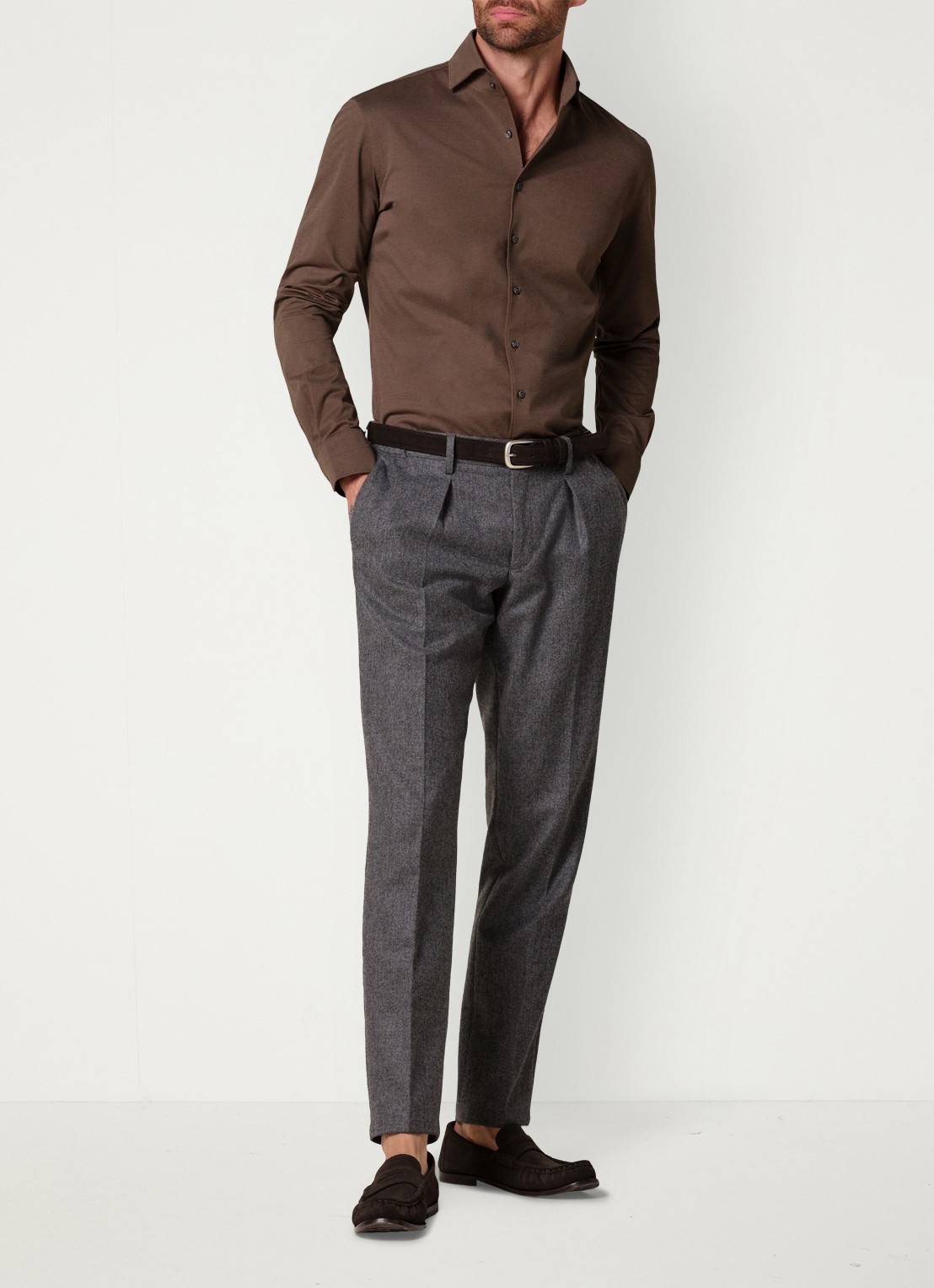 Profuomo Slim fit overhemd - voorkant 6 chocoladebruin