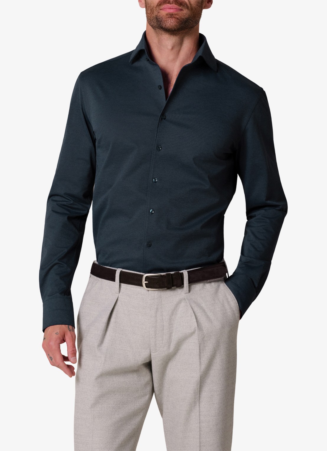 Profuomo Slim fit overhemd - detail 4 donkerblauw