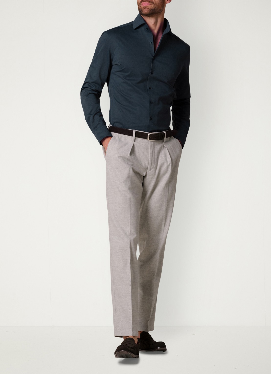 Profuomo Slim fit overhemd - voorkant 2 donkerblauw