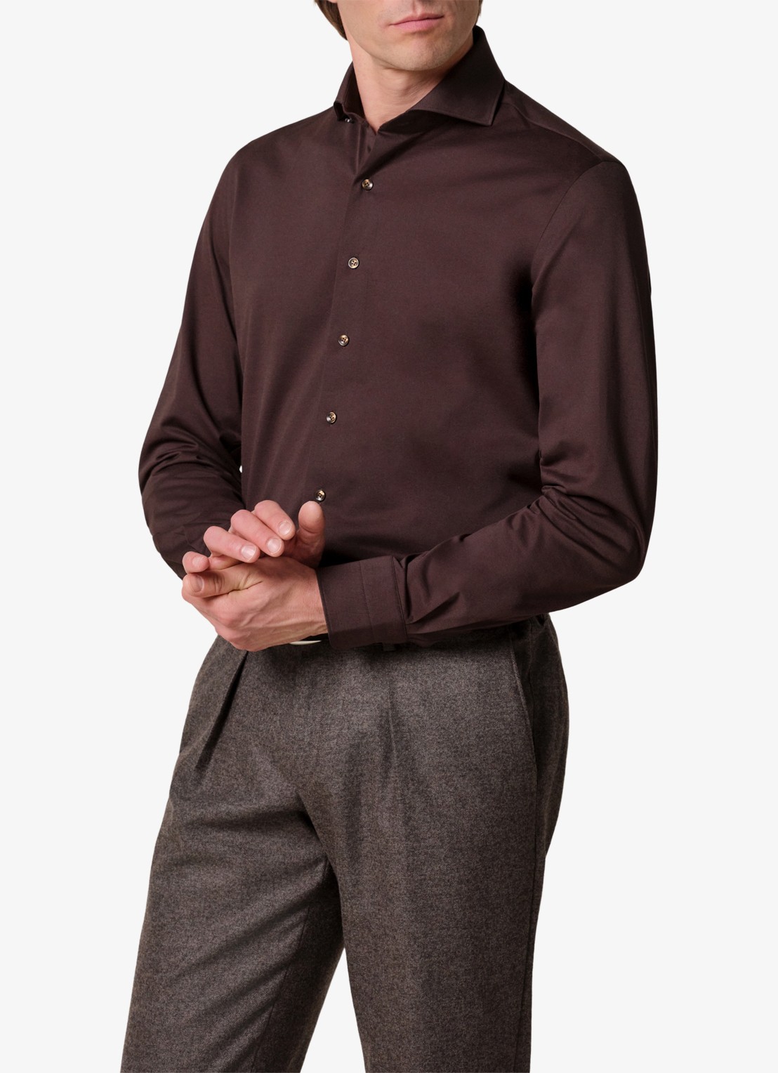 Profuomo Slim fit overhemd - detail 4 donkerbruin