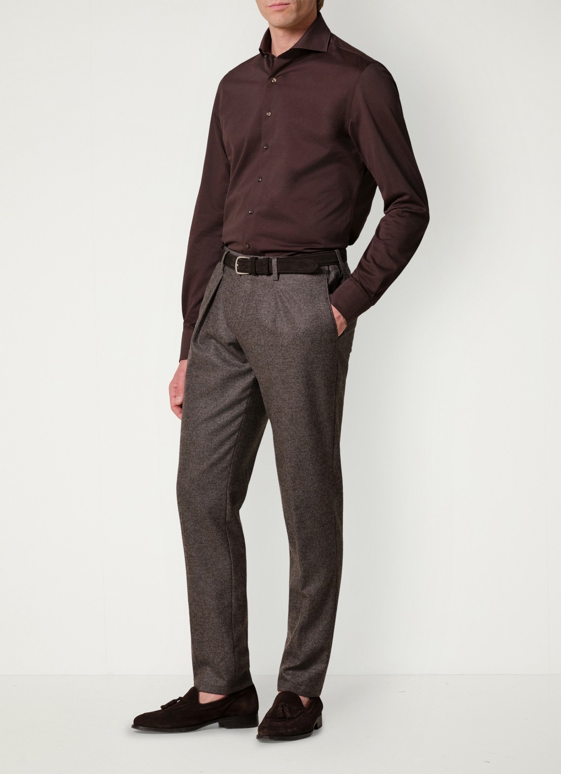 Profuomo Slim fit overhemd - voorkant 3 donkerbruin