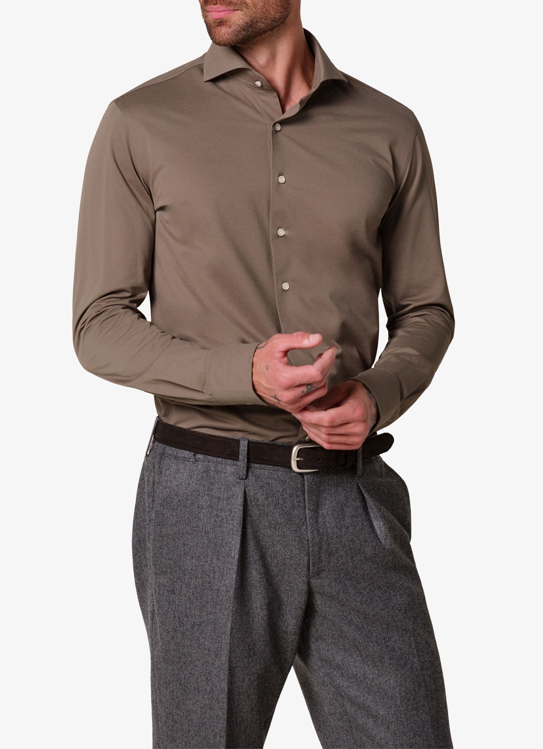 Profuomo Slim fit overhemd - detail khaki