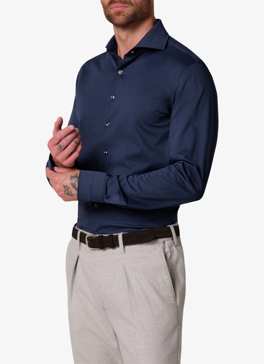 Profuomo Slim fit overhemd - detail 2 donkerblauw