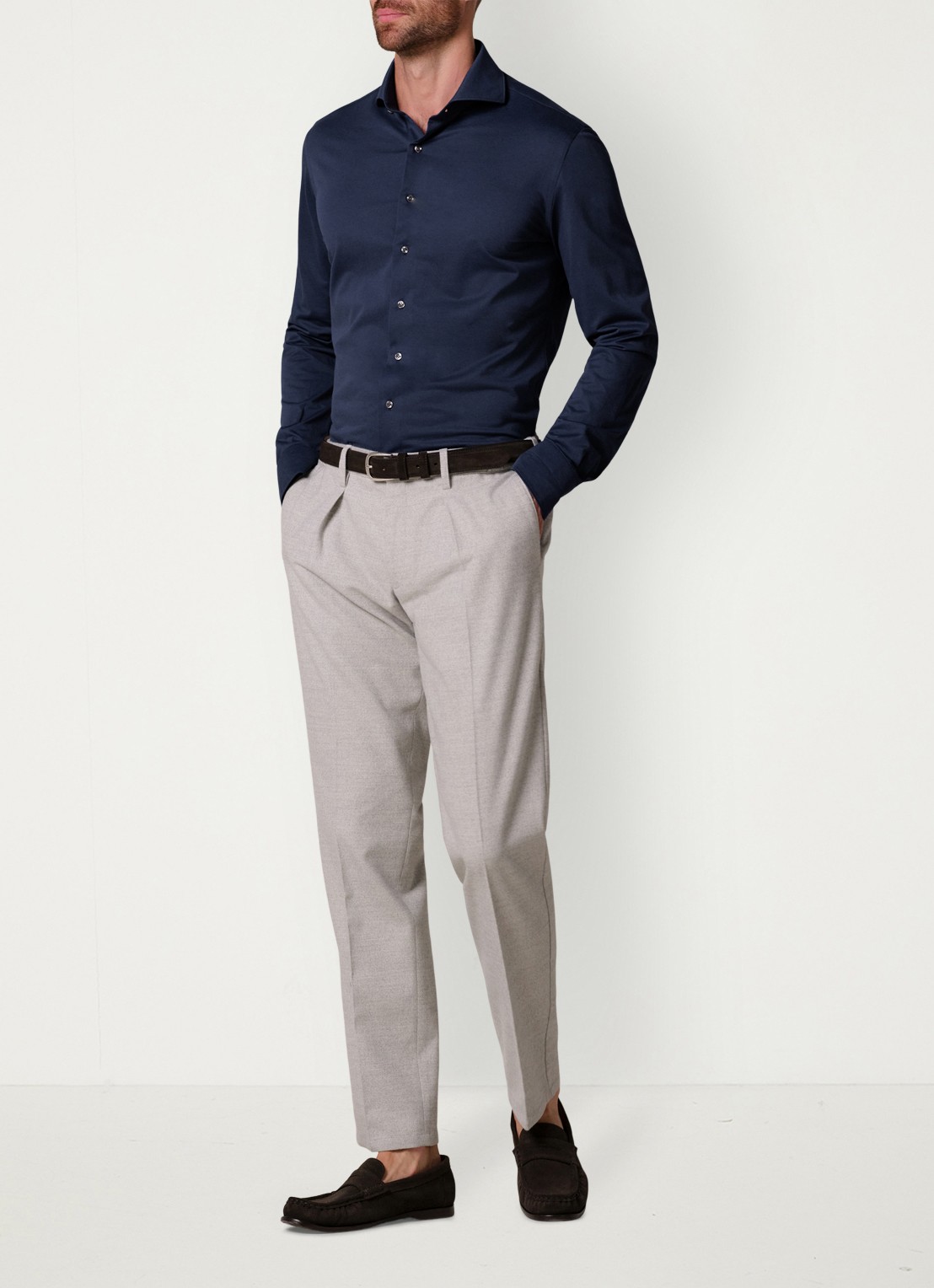 Profuomo Slim fit overhemd - voorkant 6 donkerblauw