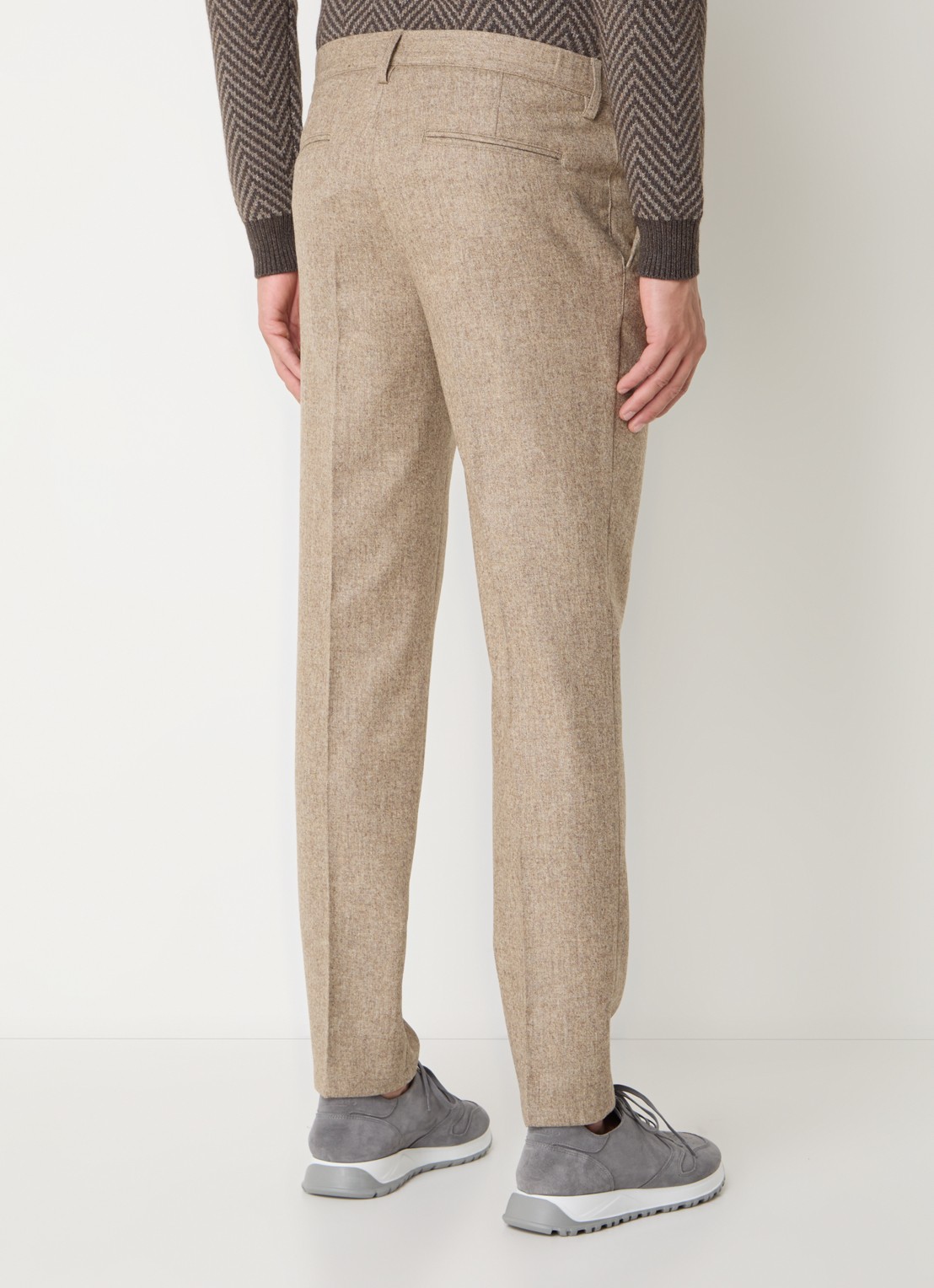 Profuomo Slim fit pantalon in wolblend met steekzakken - achterkant 4 zand