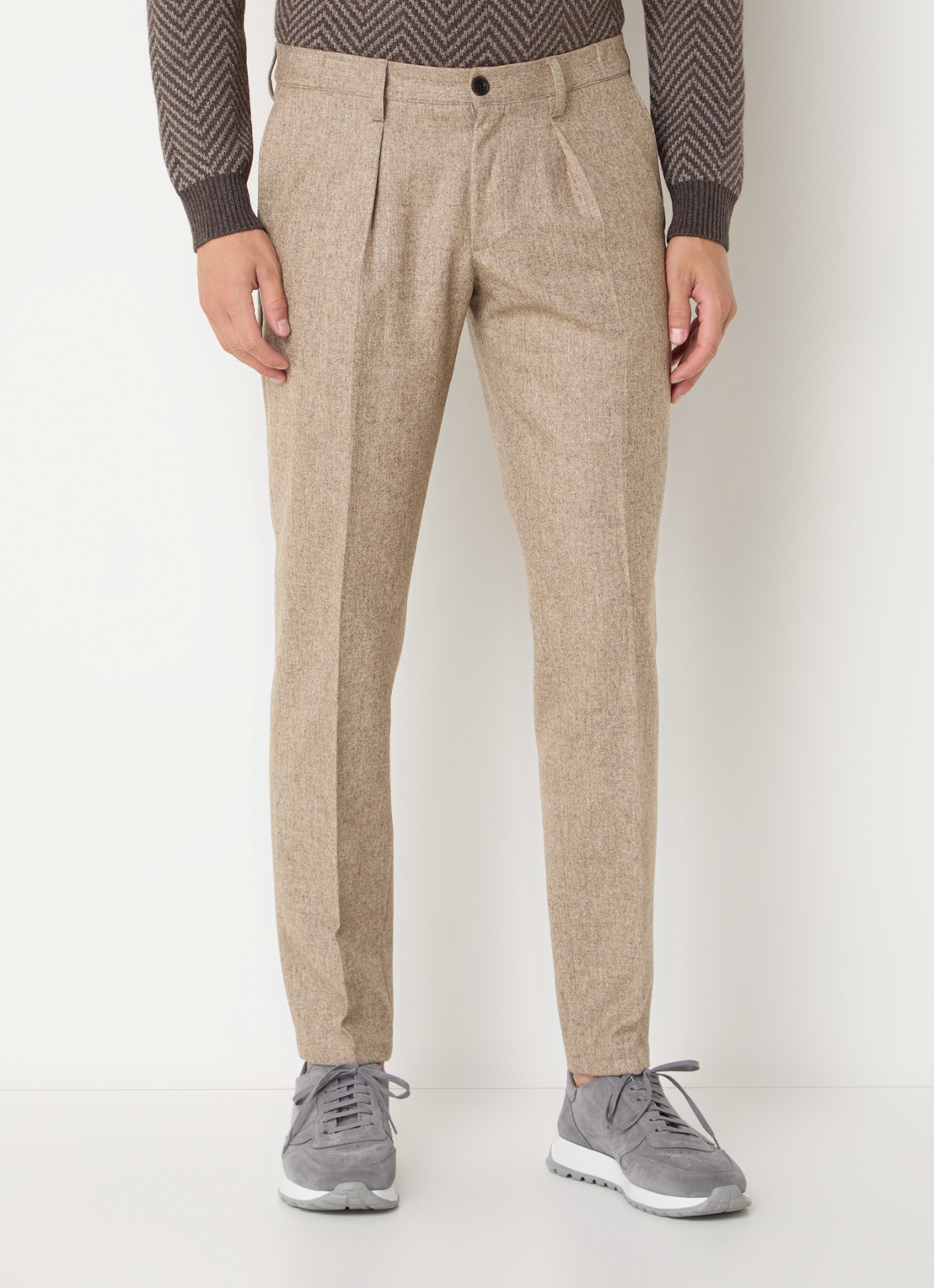 Profuomo Slim fit pantalon in wolblend met steekzakken - detail 6 zand