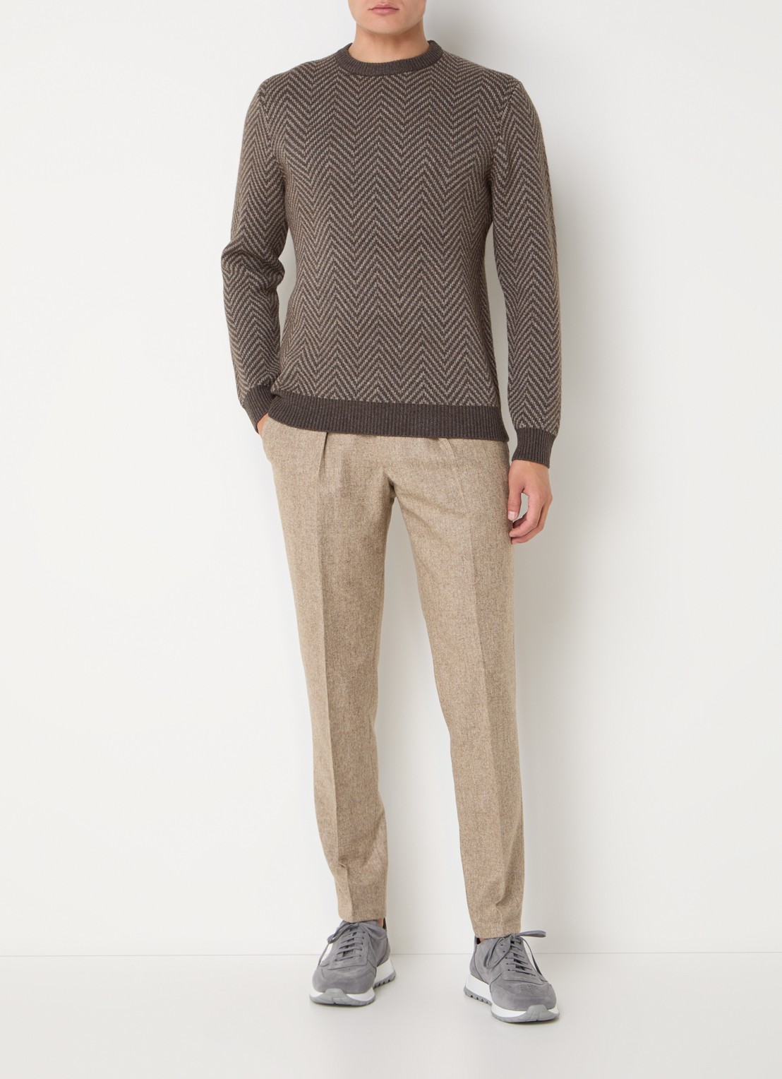 Profuomo Slim fit pantalon in wolblend met steekzakken - voorkant 2 zand