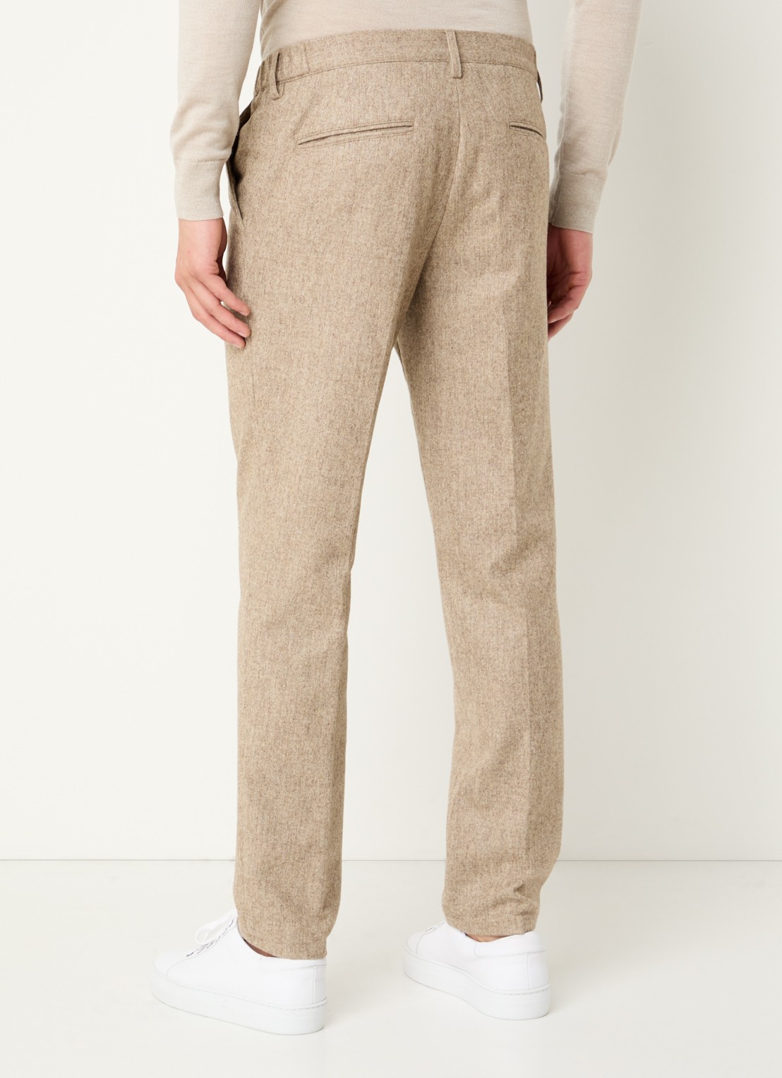 Profuomo Slim fit pantalon in wolblend met steekzakken - achterkant 5 zand