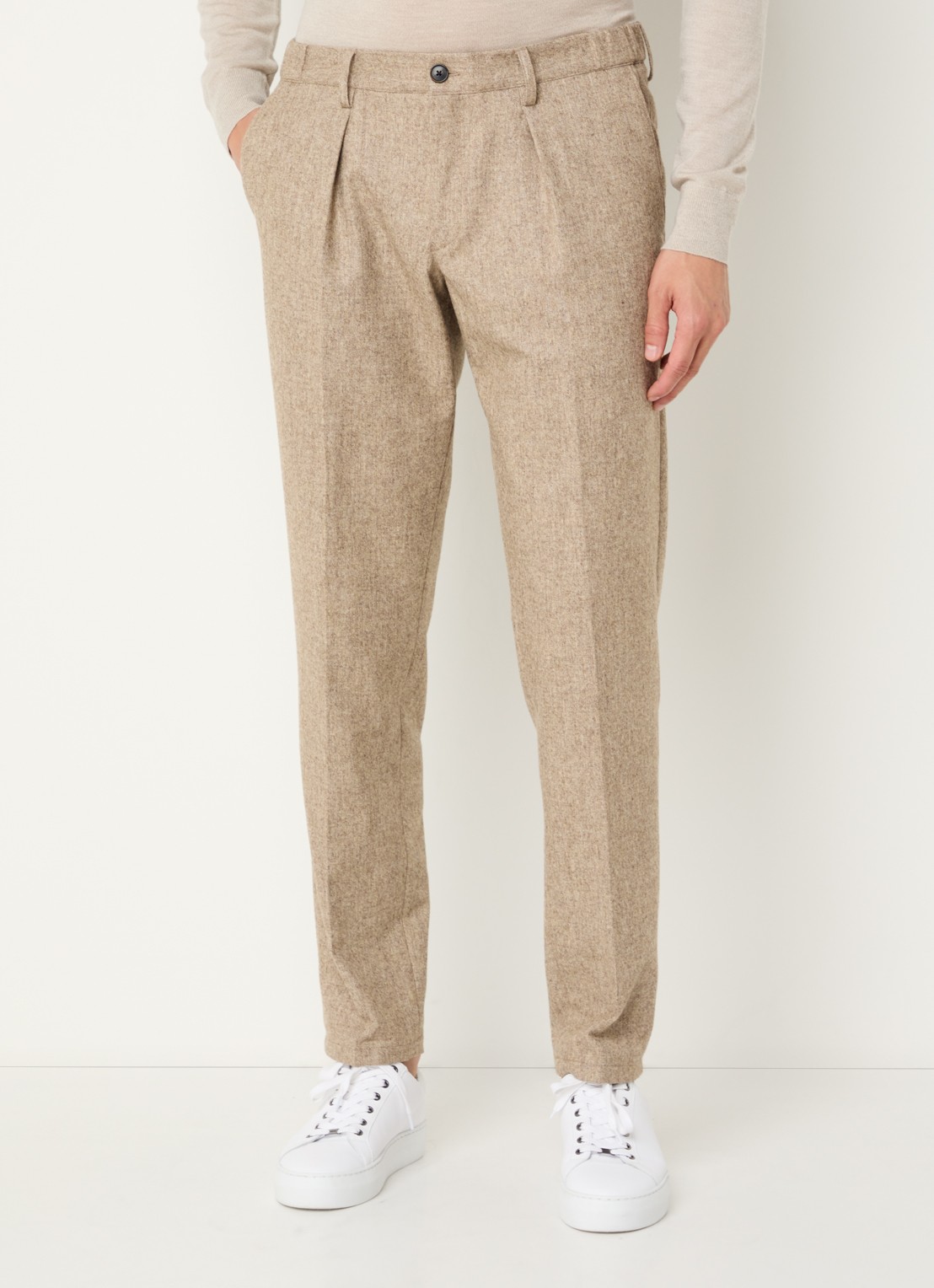 Profuomo Slim fit pantalon in wolblend met steekzakken - detail 8 zand