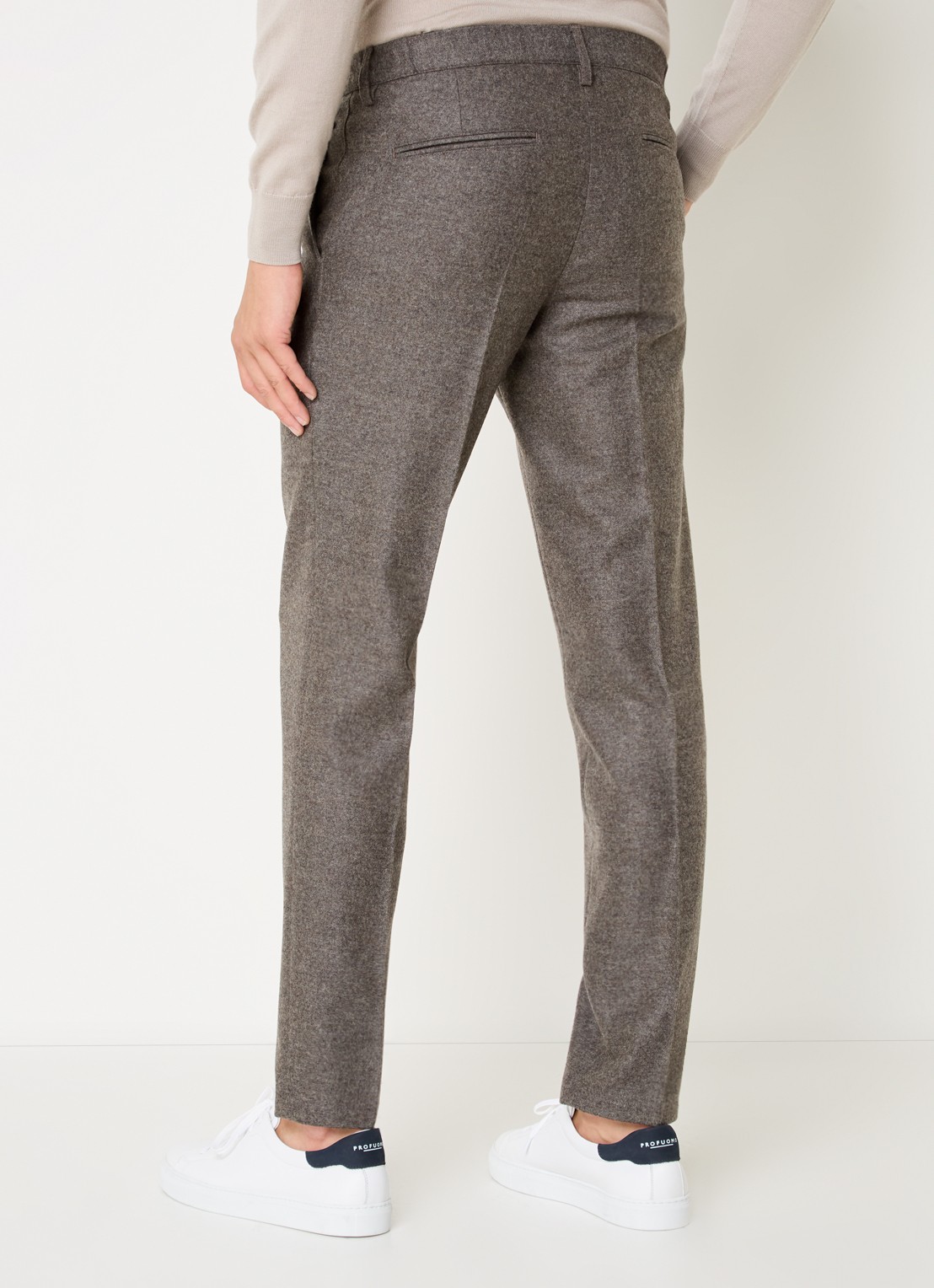 Profuomo Slim fit pantalon in wolblend met steekzakken - achterkant middengrijs