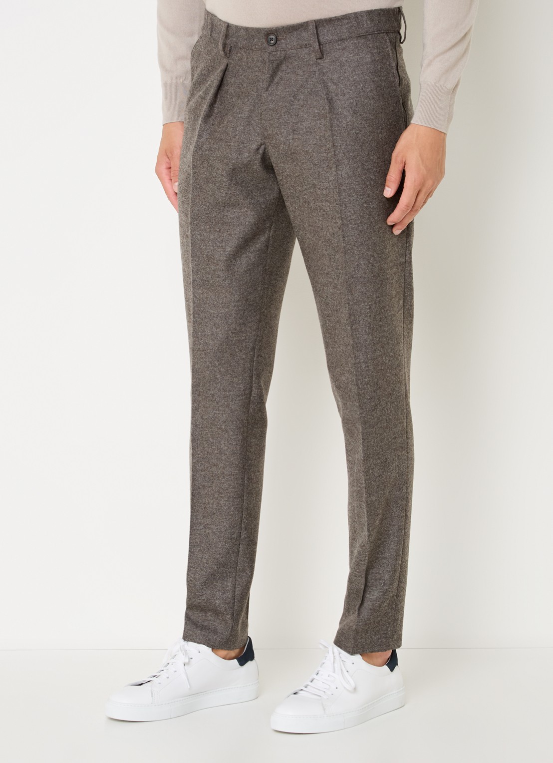 Profuomo Slim fit pantalon in wolblend met steekzakken - detail 6 middengrijs