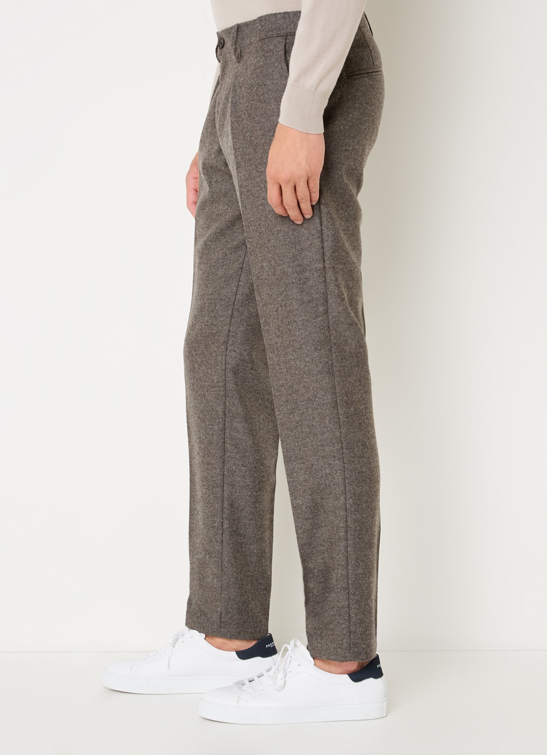 Profuomo Slim fit pantalon in wolblend met steekzakken - detail 7 middengrijs