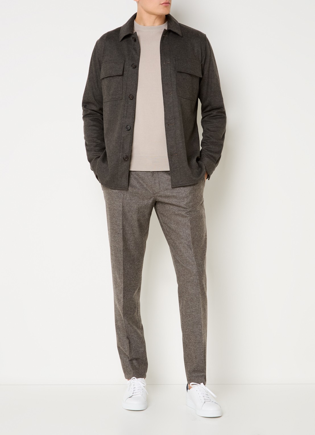 Profuomo Slim fit pantalon in wolblend met steekzakken - voorkant 4 middengrijs