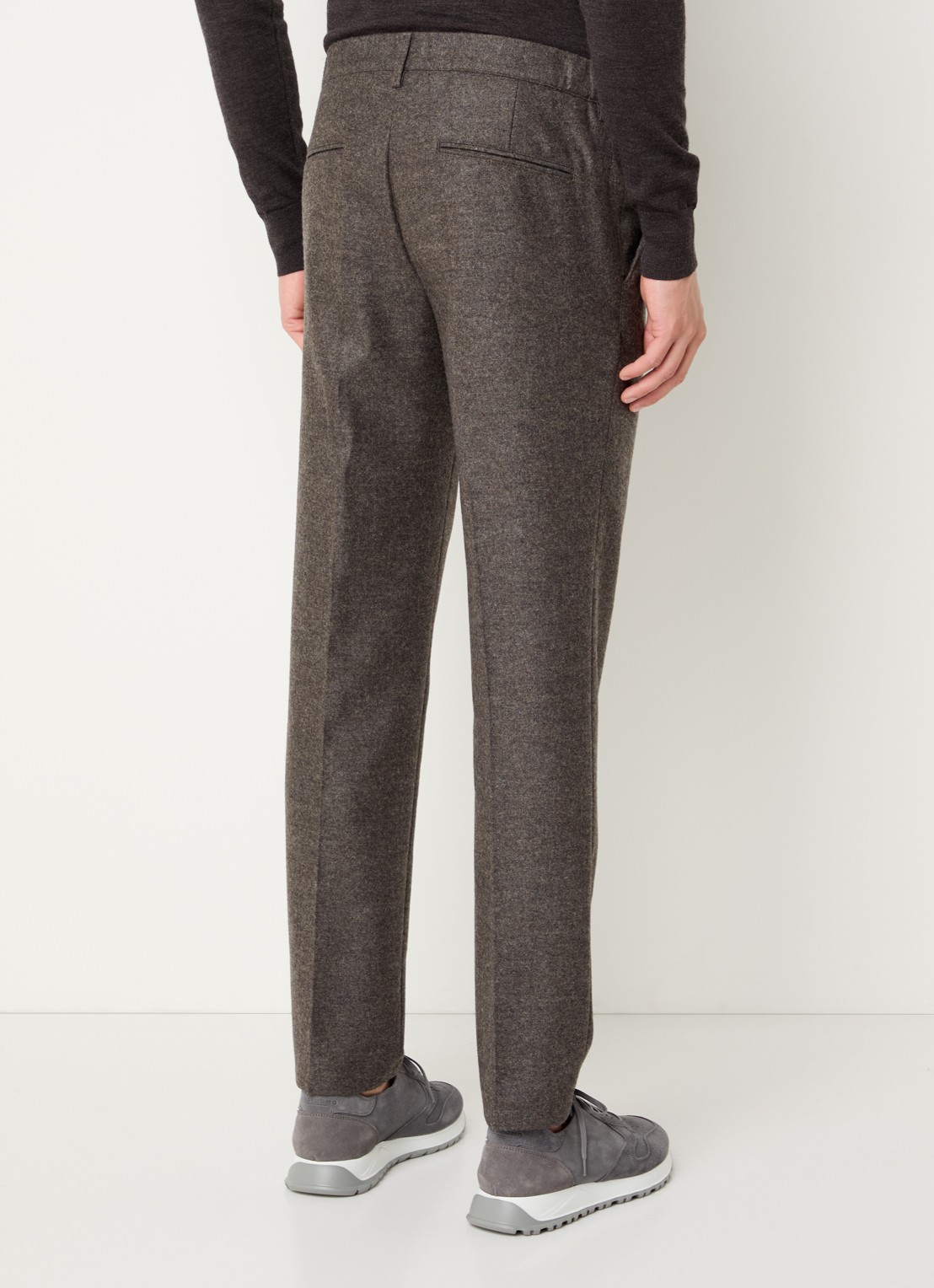 Profuomo Slim fit pantalon in wolblend met steekzakken - achterkant 2 middengrijs