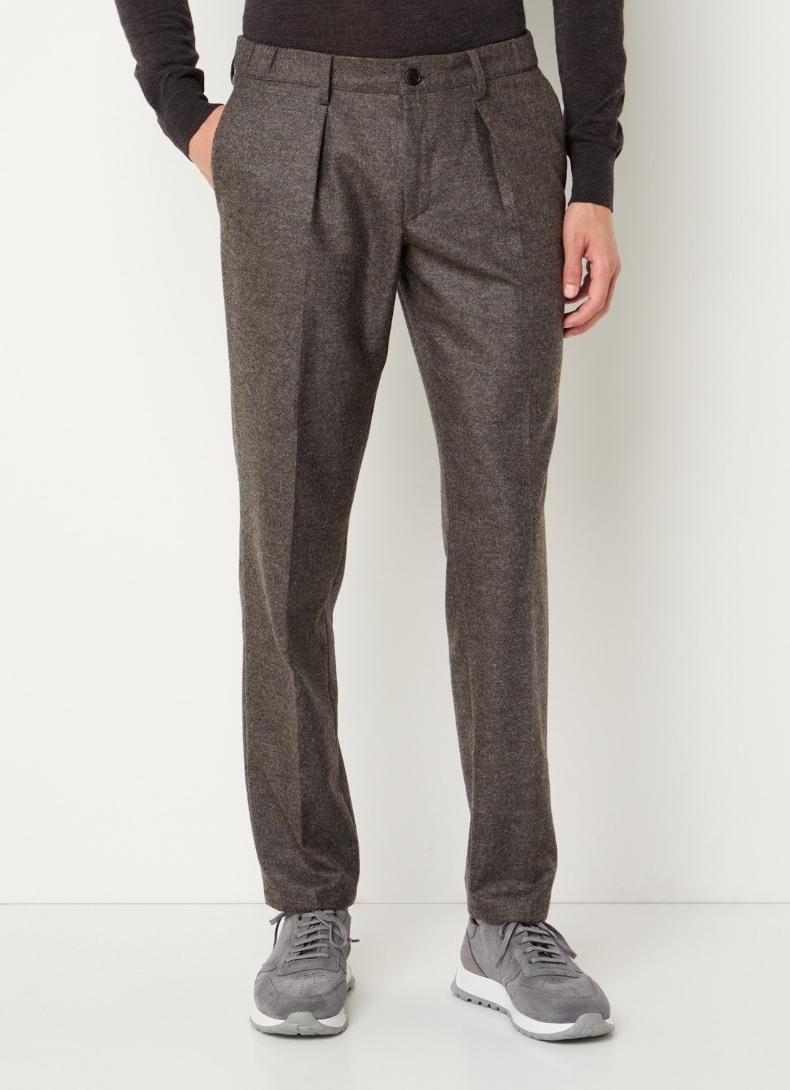 Profuomo Slim fit pantalon in wolblend met steekzakken - detail 8 middengrijs