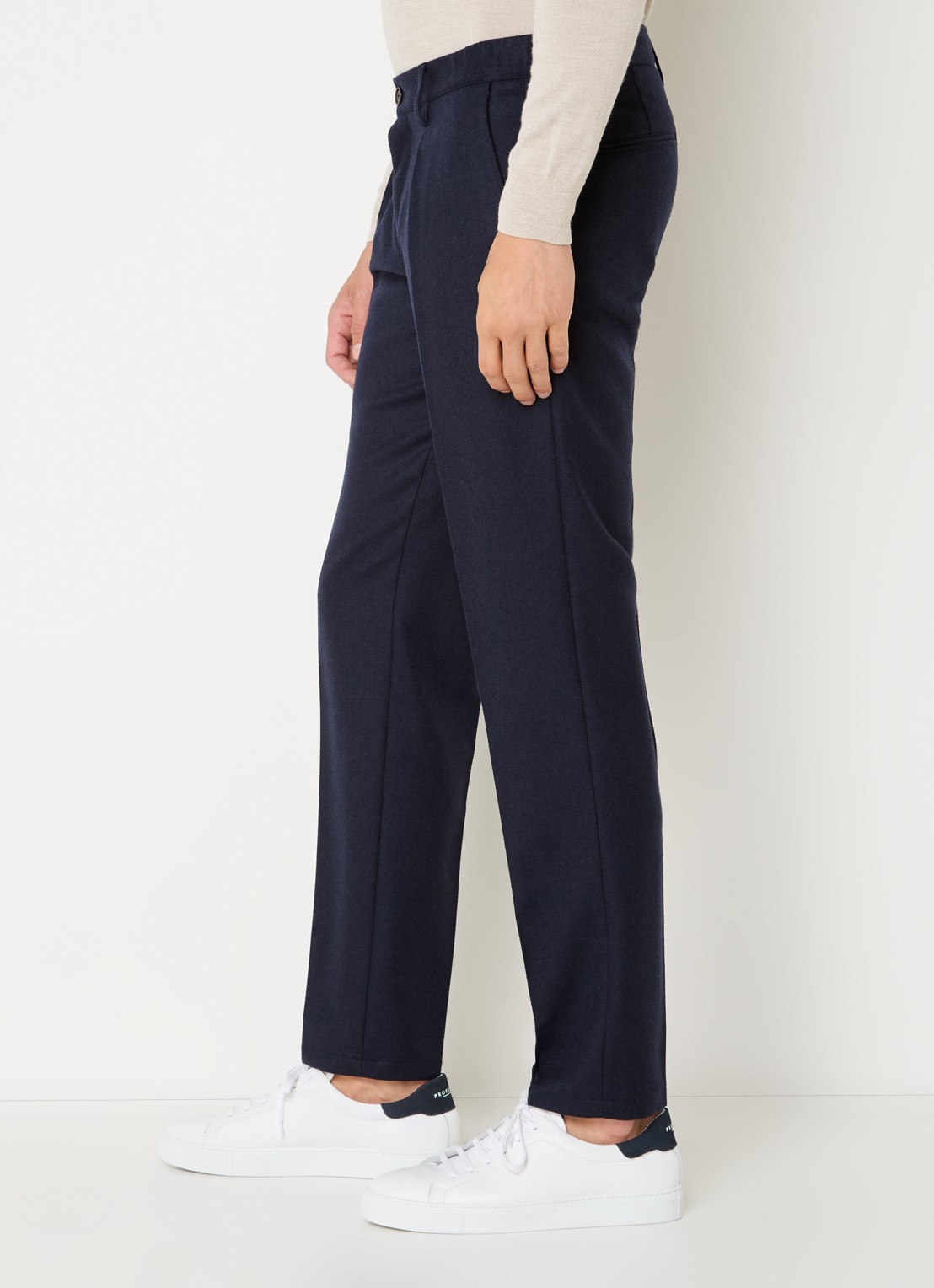 Profuomo Slim fit pantalon in wolblend met steekzakken - detail 7 donkerblauw