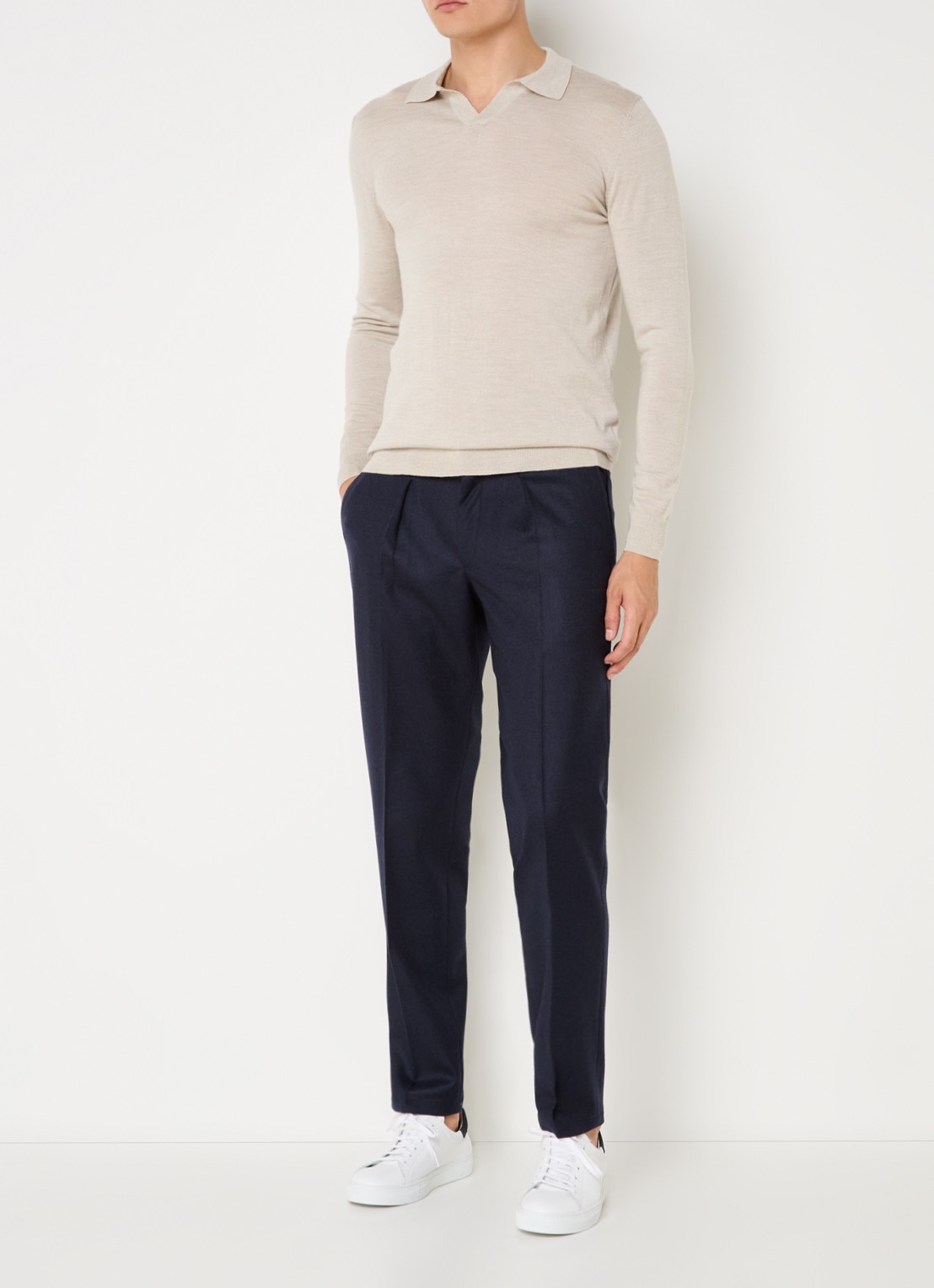 Profuomo Slim fit pantalon in wolblend met steekzakken - voorkant 4 donkerblauw
