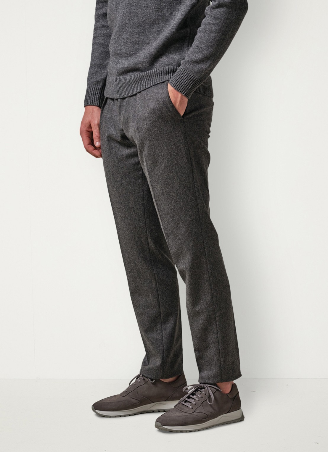 Profuomo Slim fit pantalon in wolblend met steekzakken - detail 3 lichtgrijs