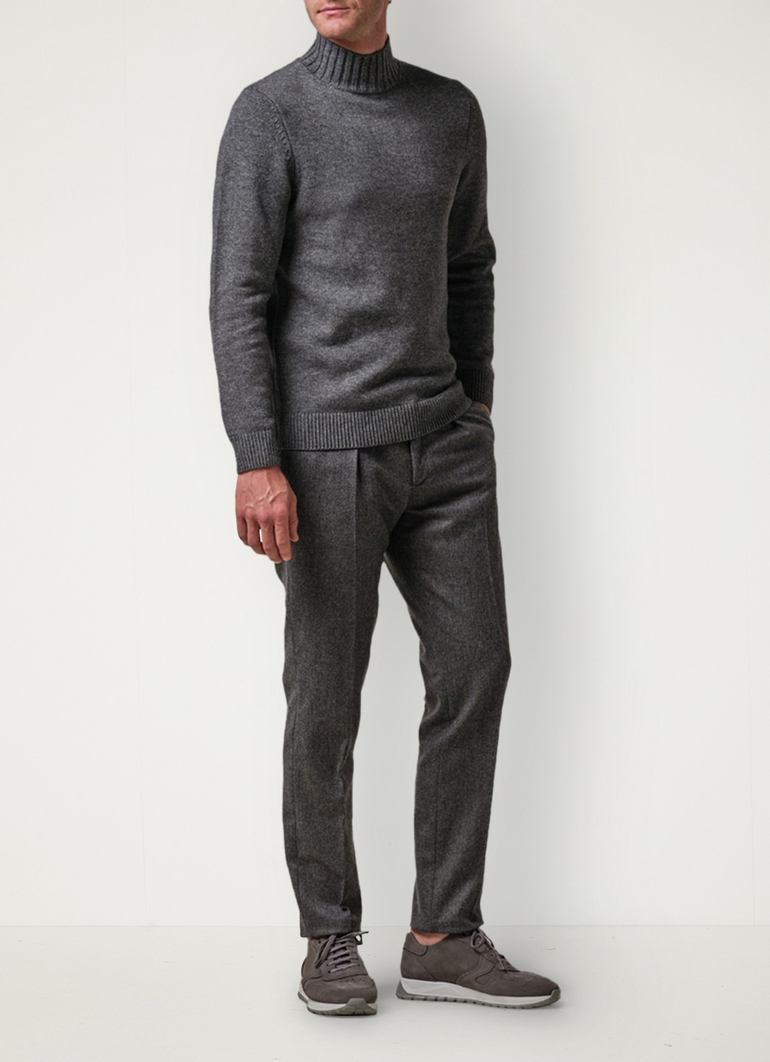 Profuomo Slim fit pantalon in wolblend met steekzakken - voorkant 2 lichtgrijs