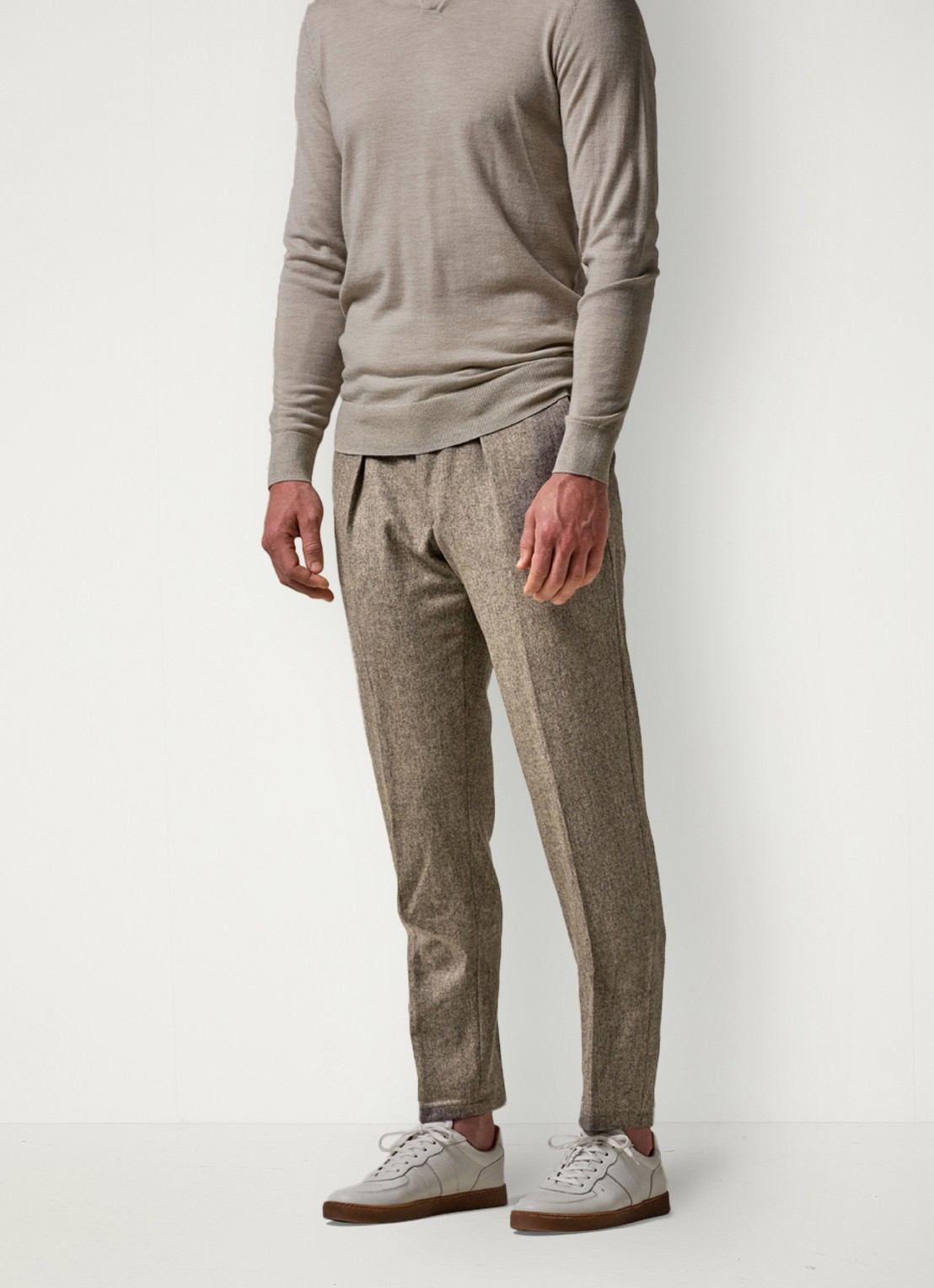 Profuomo Slim fit pantalon in wolblend met steekzakken - detail 3 donkerbeige