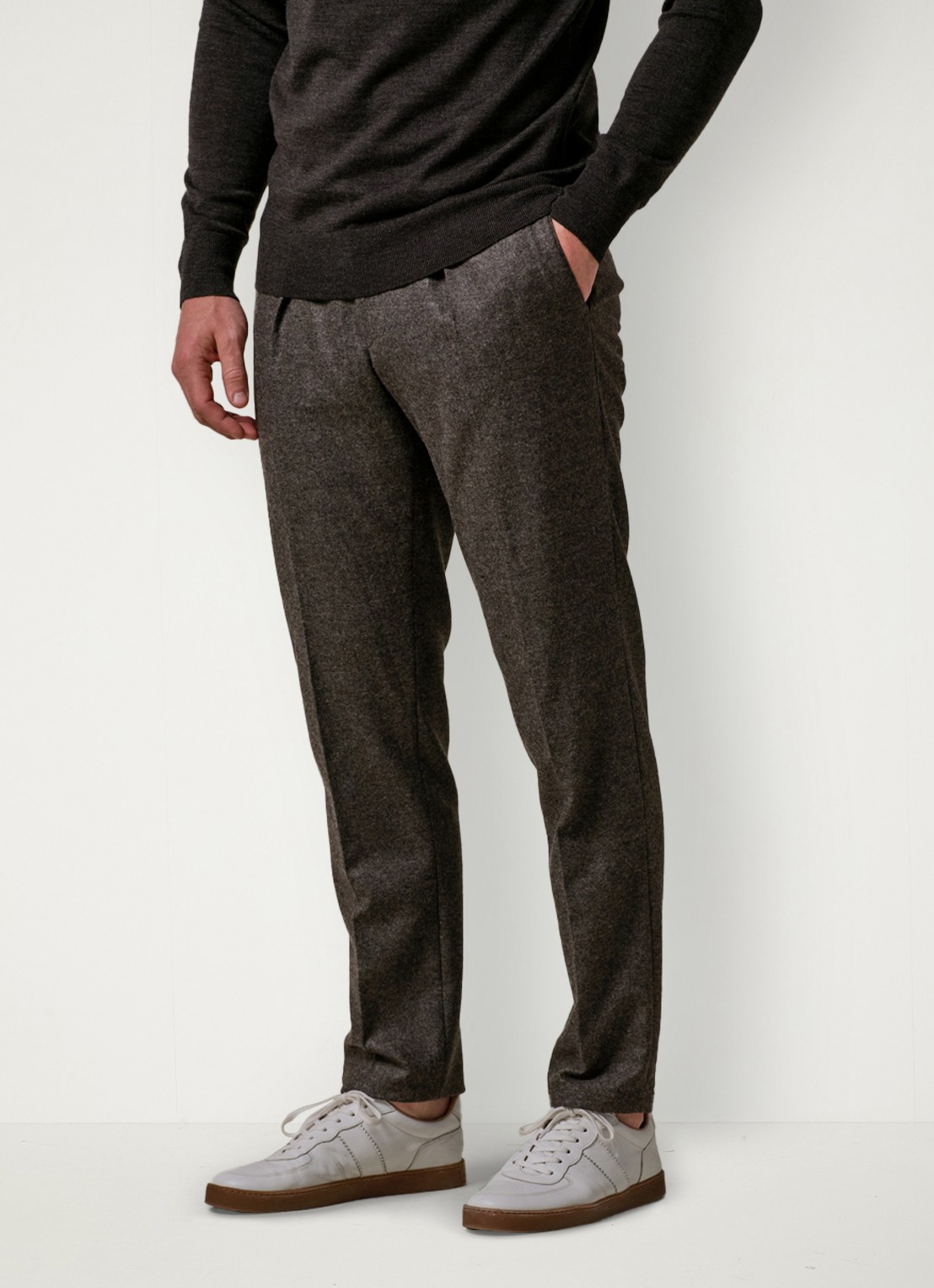 Profuomo Slim fit pantalon in wolblend met steekzakken - detail 3 bruin