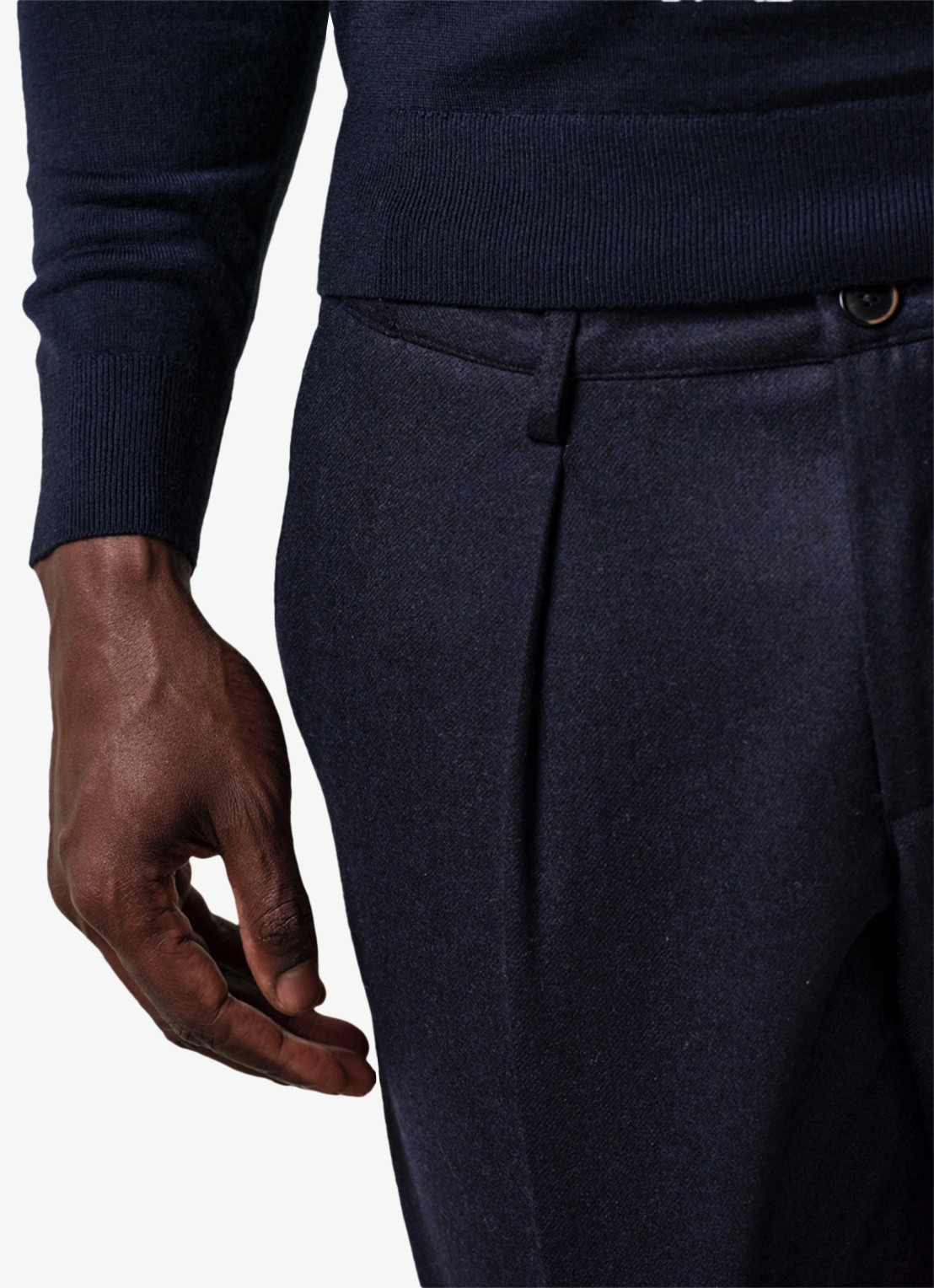 Profuomo Slim fit pantalon in wolblend met steekzakken - detail 2 donkerblauw